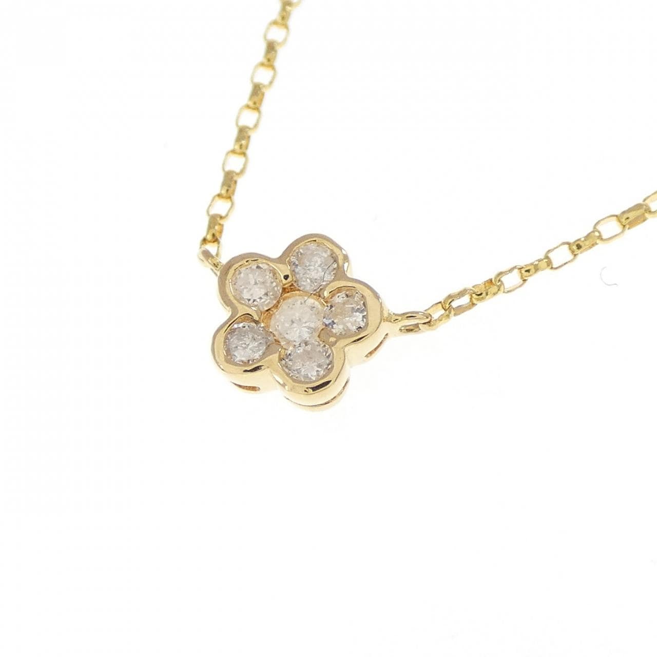K18YG フラワー ダイヤモンド ネックレス 0.10CT