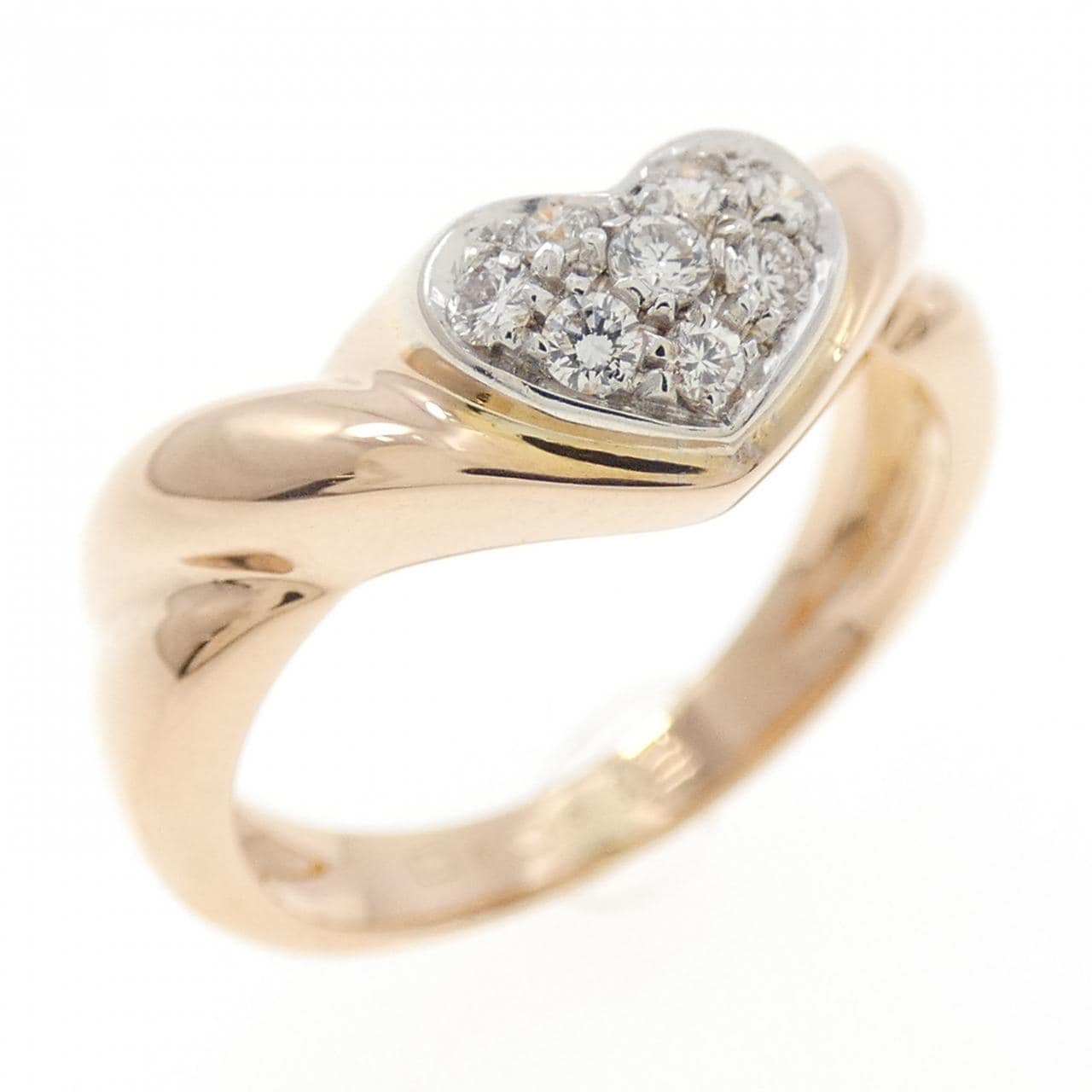 750PG/750WG ハート パヴェ ダイヤモンド リング 0.12CT