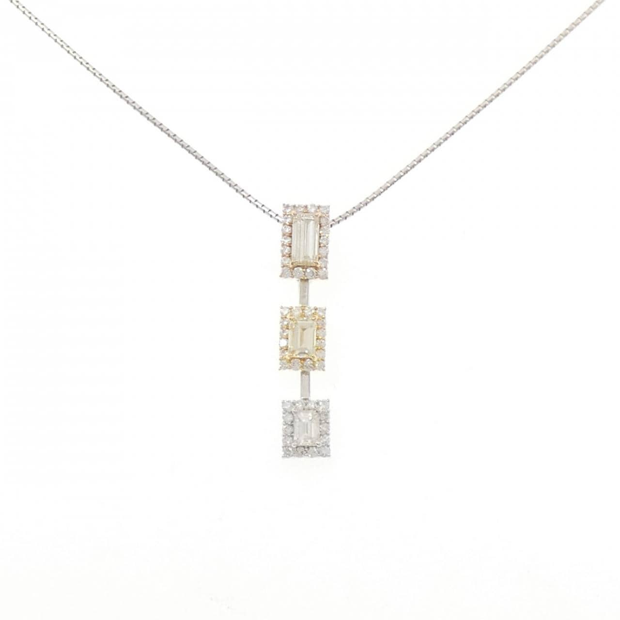 750スリーカラー/K18WG ダイヤモンド ネックレス 1.31CT