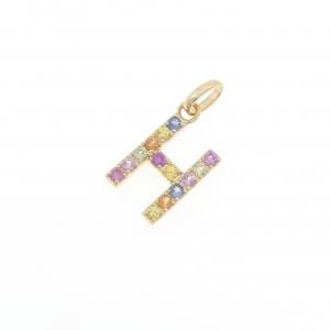 【新品】K18YG イニシャルH サファイヤ ペンダント 0.24CT