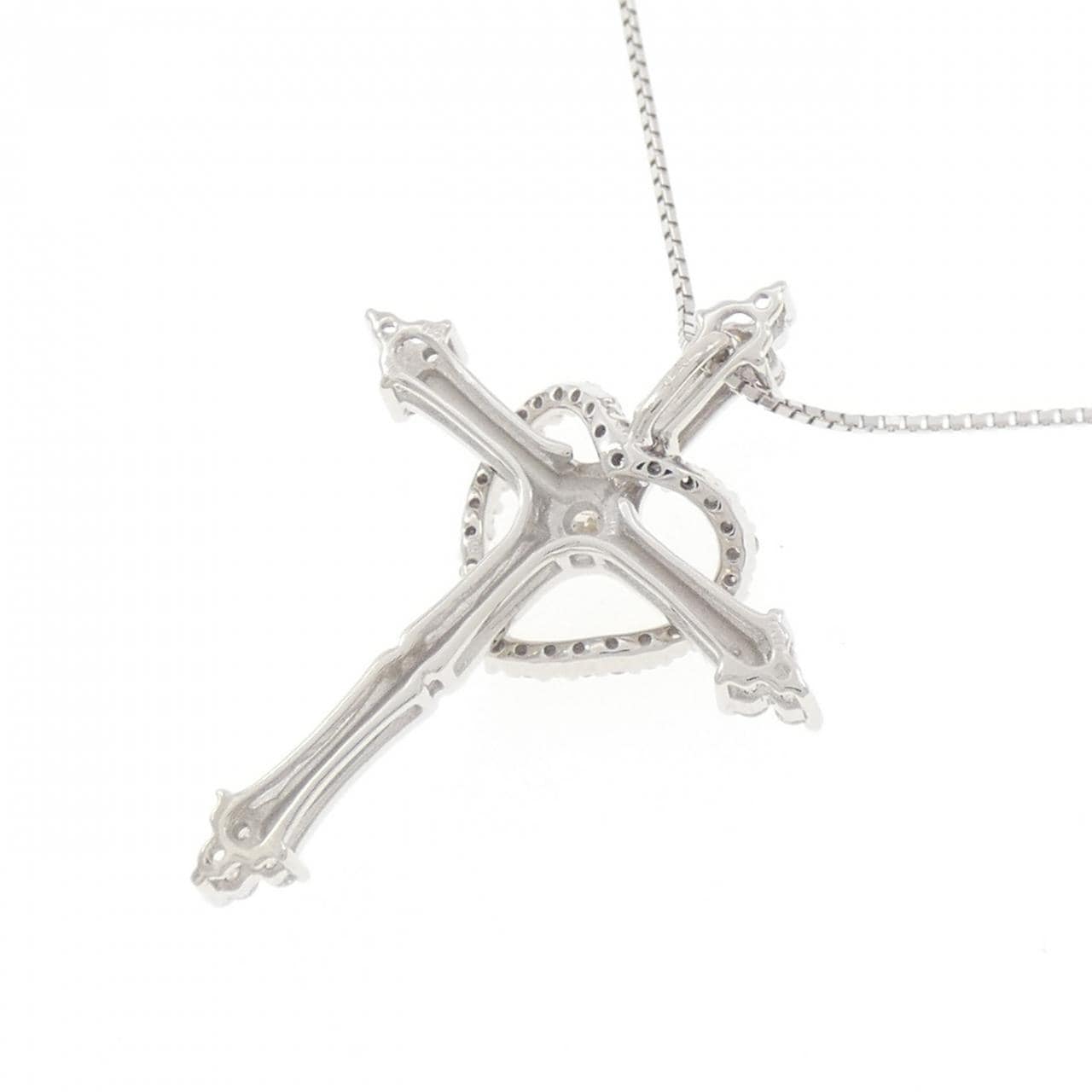 K18WG 2WAY クロス×ハート ダイヤモンド ネックレス 0.20CT