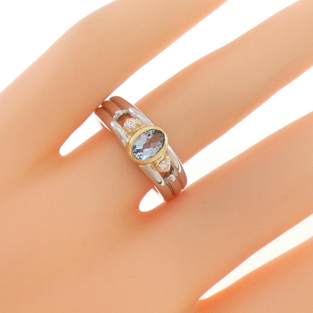 PT900/K18YG アクアマリン リング 0.39CT