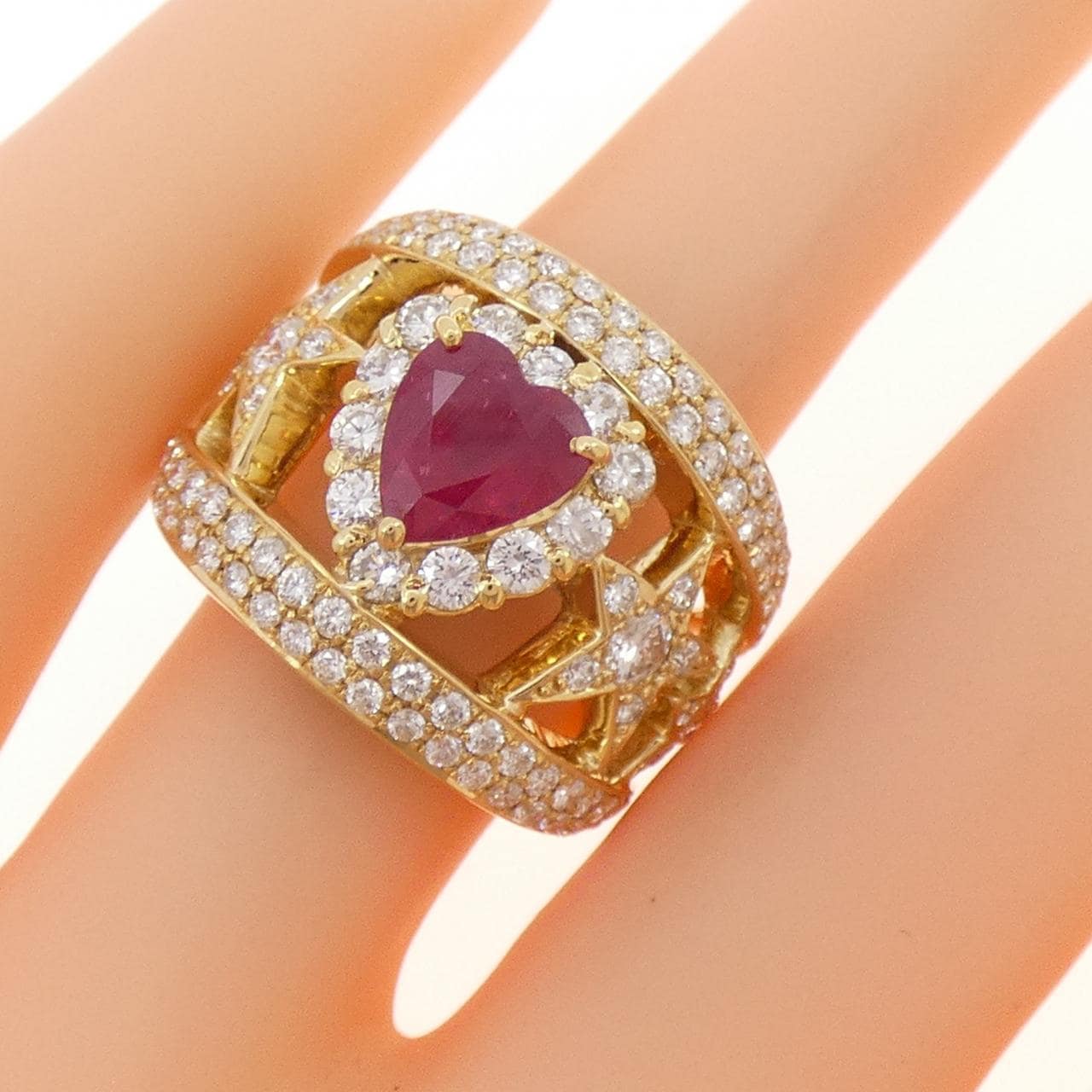 K18YG愛心×星形紅寶石戒指1.44CT