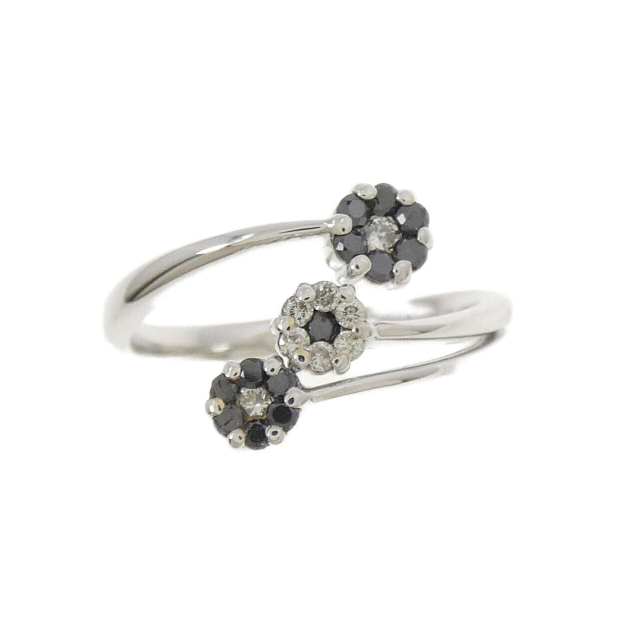 K18WG フラワー ダイヤモンド リング 0.16CT