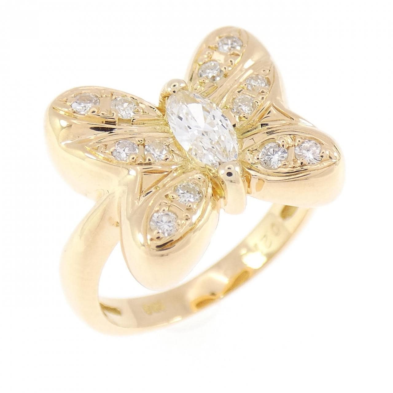 K18YG バタフライ ダイヤモンド リング 0.21CT