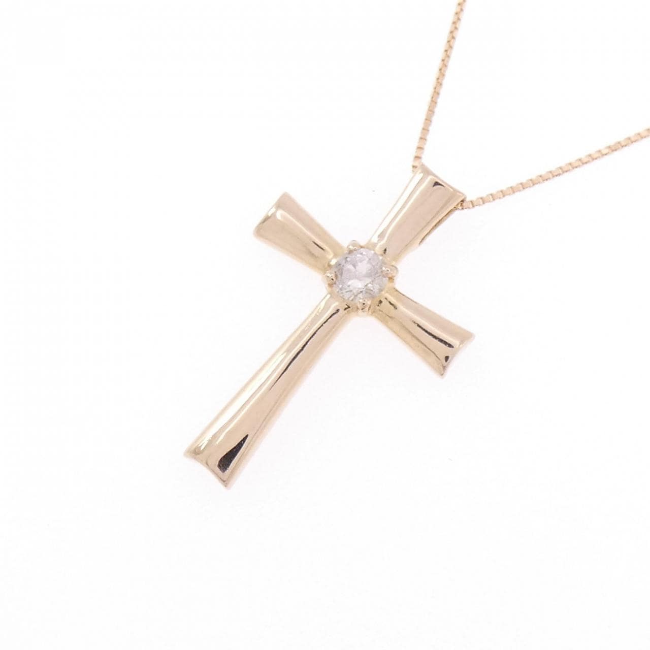 K18PG/K10PG クロス ピンクダイヤモンド ネックレス 0.10CT