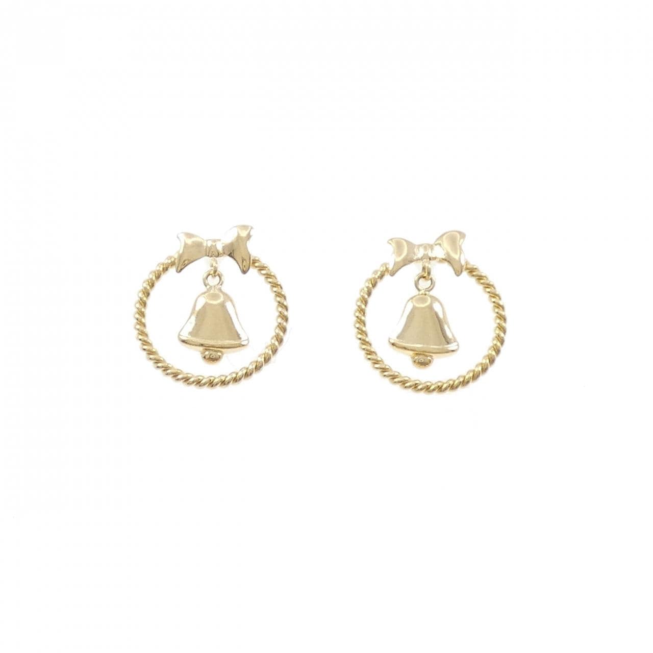 K18YG リボン×ベル ピアス