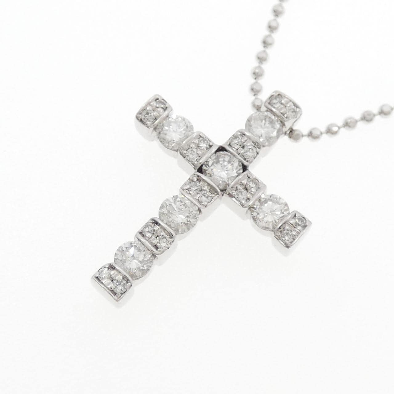 K18WG クロス ダイヤモンド ネックレス 0.72CT