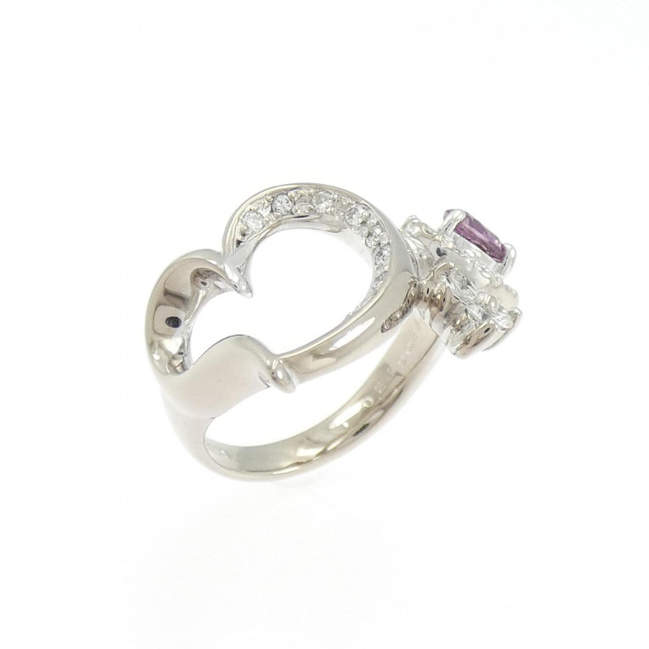 K18WG ハート サファイヤ ピンキーリング 0.28CT