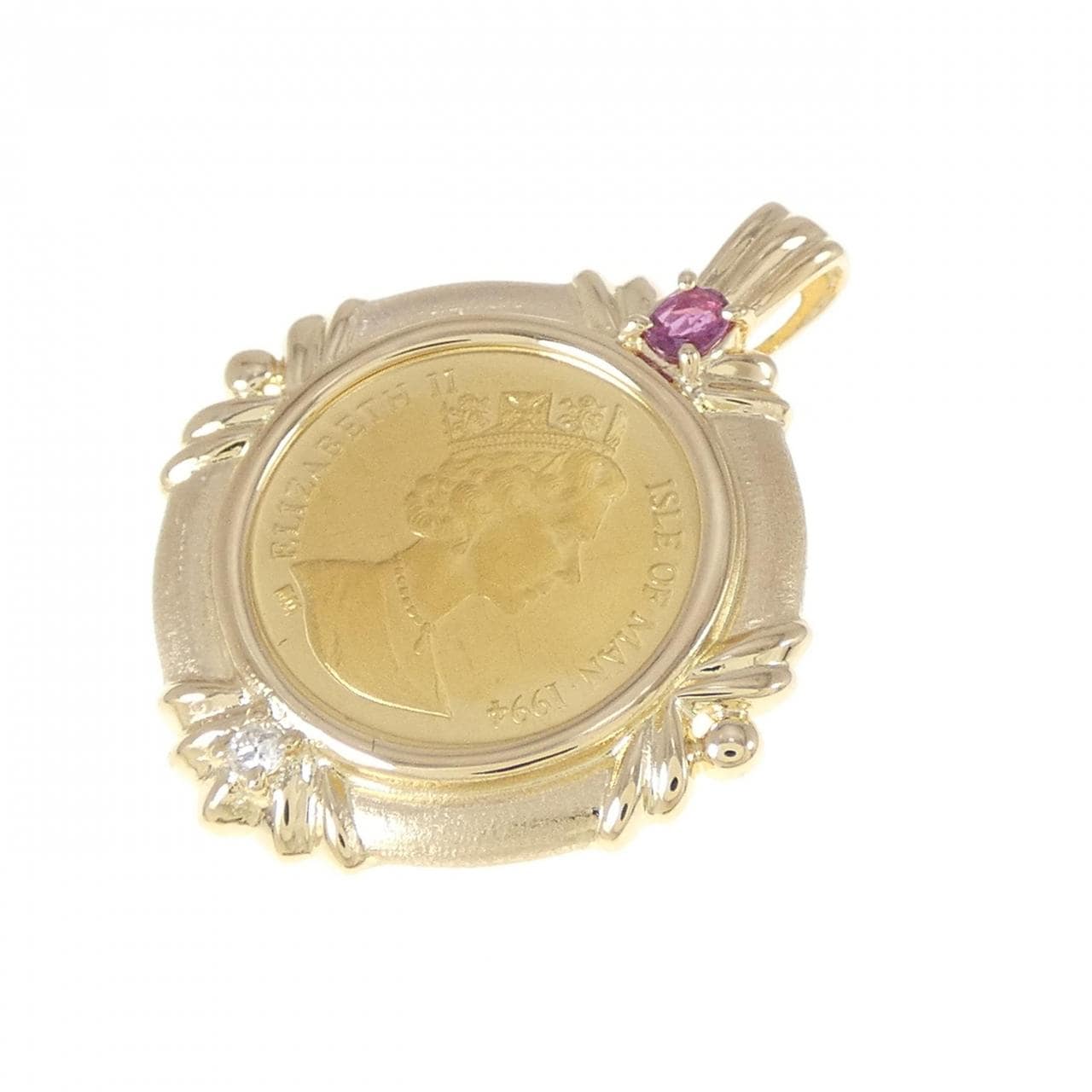 K18YG frame ruby coin pendant