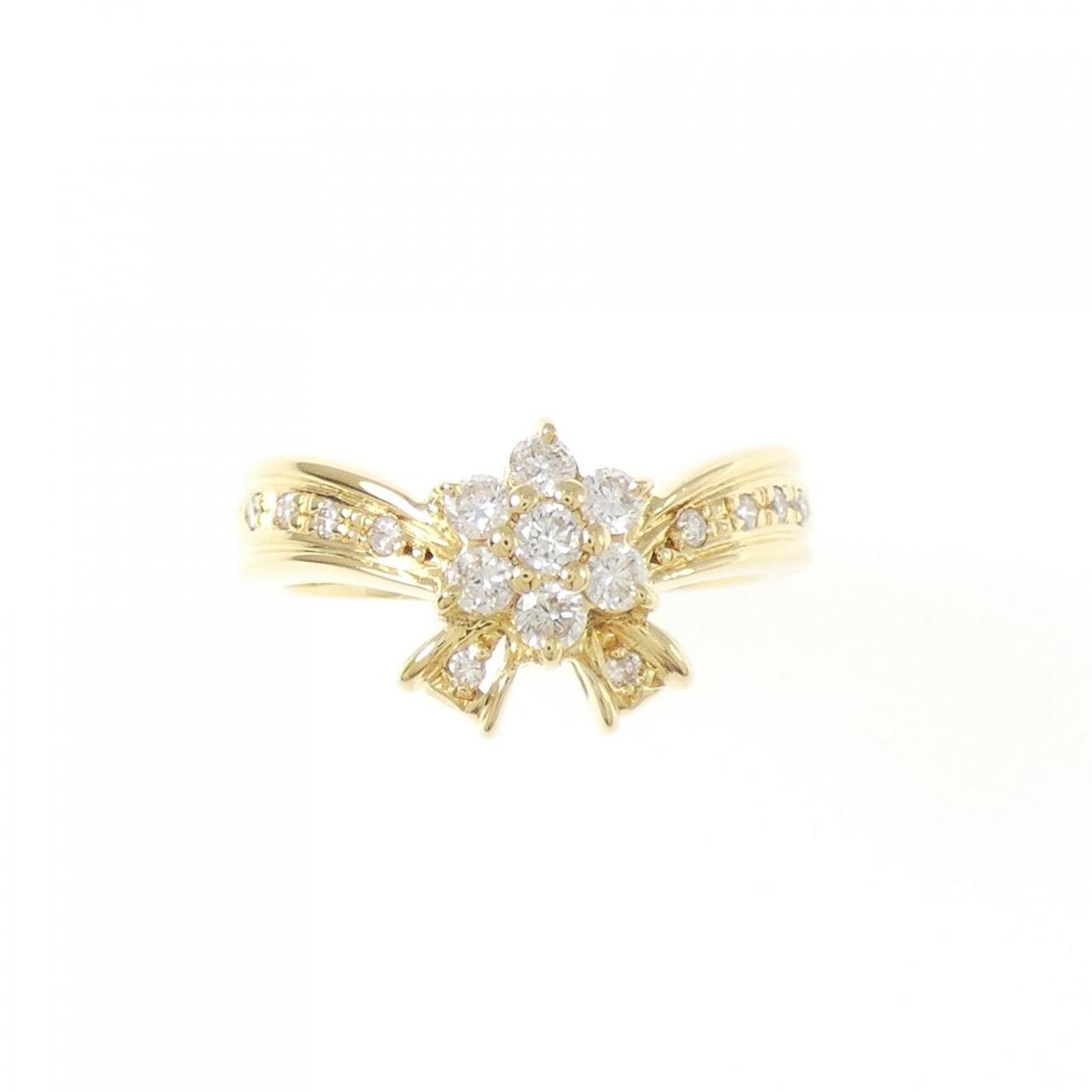 K18YG フラワー×リボン ダイヤモンド リング 0.30CT