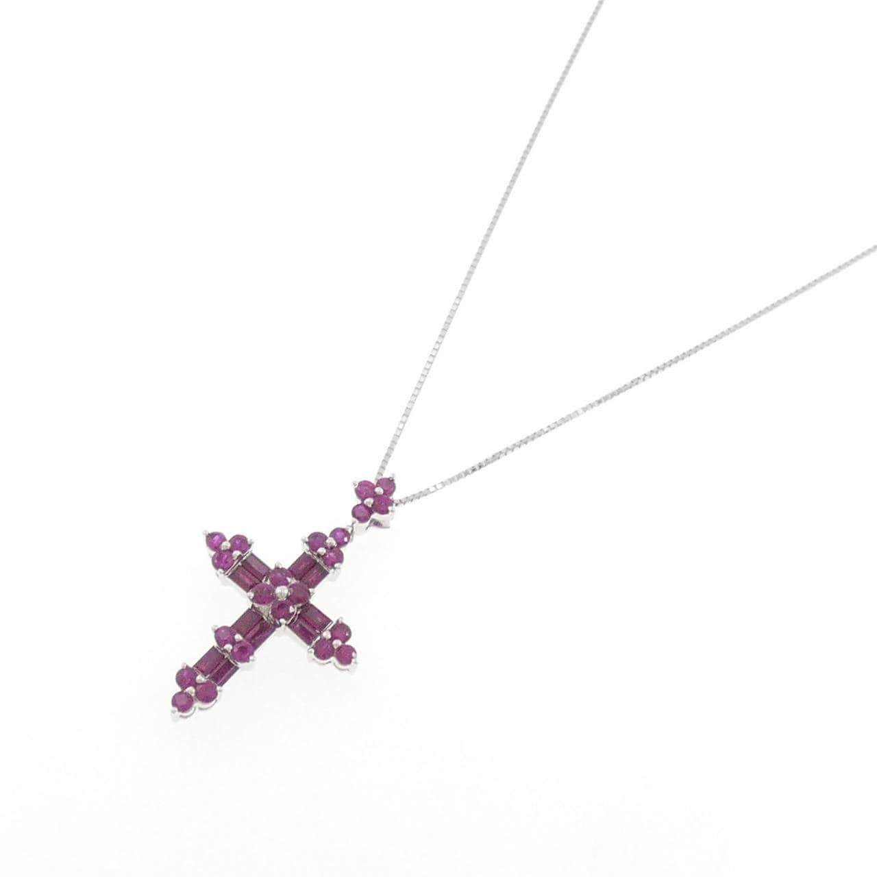 K18WG クロス ルビー ネックレス 2.00CT