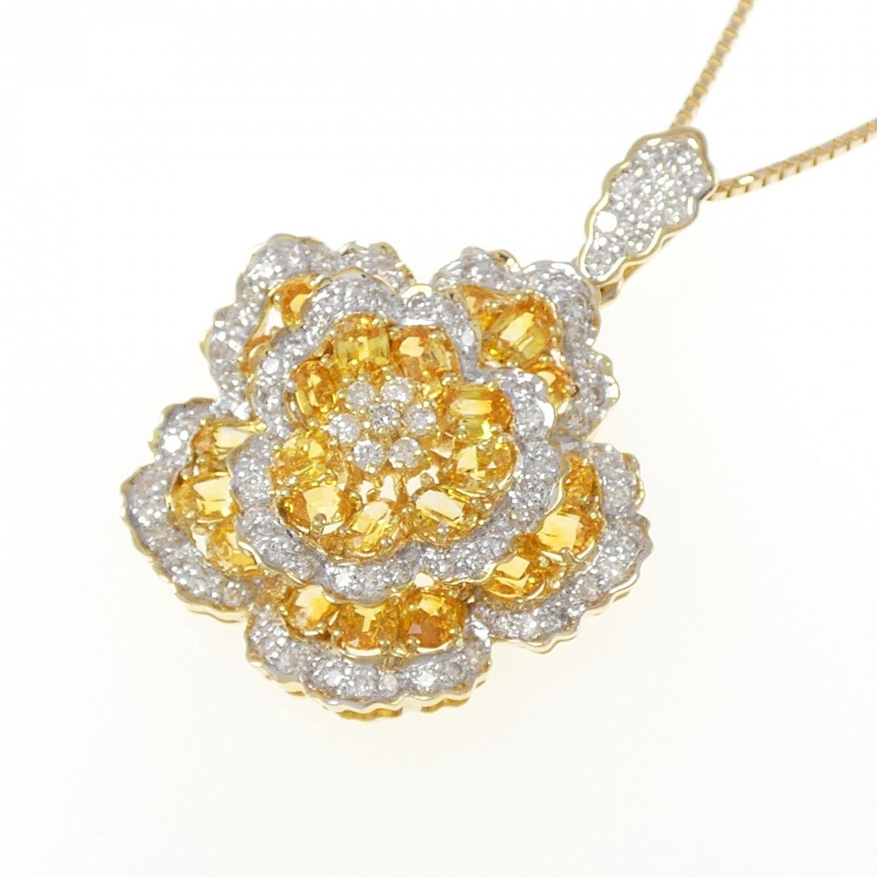 K18YG/K18WG フラワー サファイヤ ネックレス 3.58CT