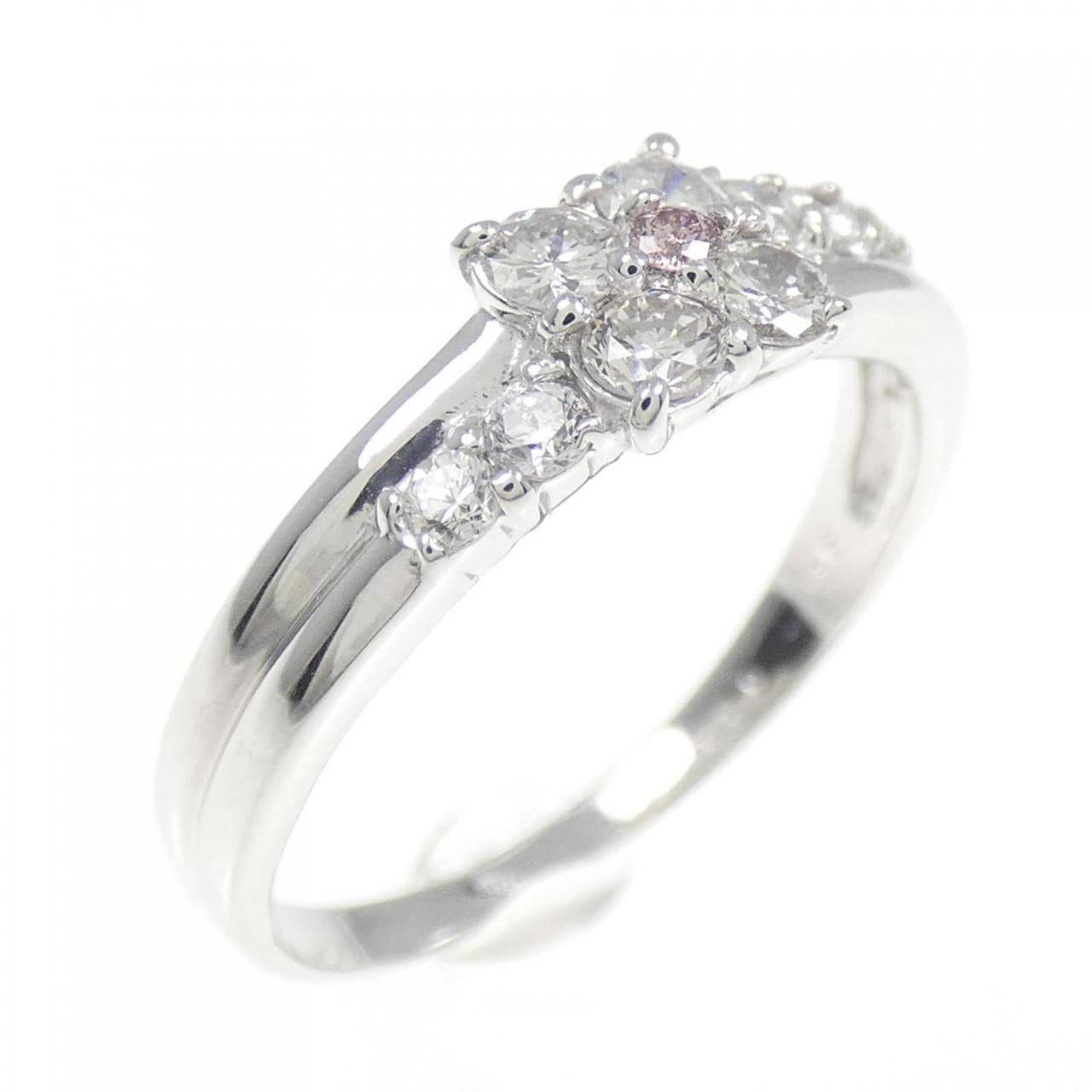 K18WG 花朵粉色钻石戒指 0.018CT