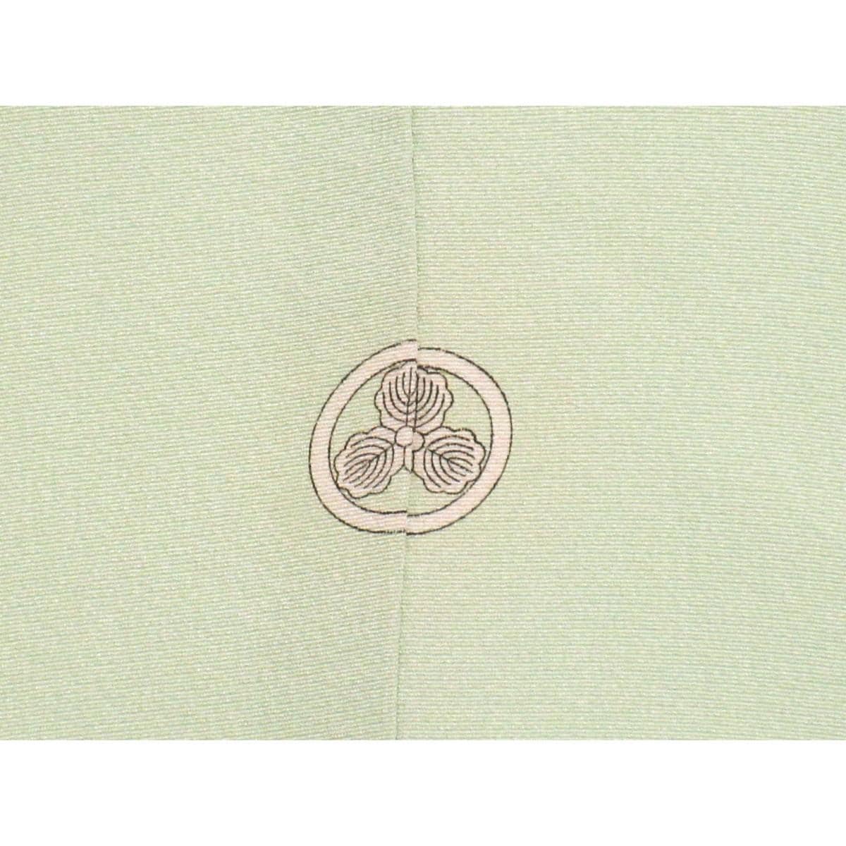 色留袖　友禅金彩加工　刺繍入り　丸に三ツ柏