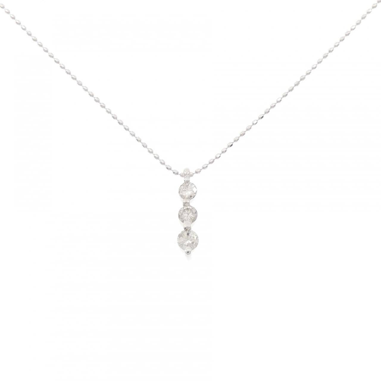 K18WG スリーストーン ダイヤモンド ネックレス 0.30CT