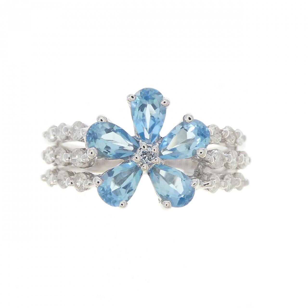 K18WG フラワー ブルートパーズ リング 1.17CT