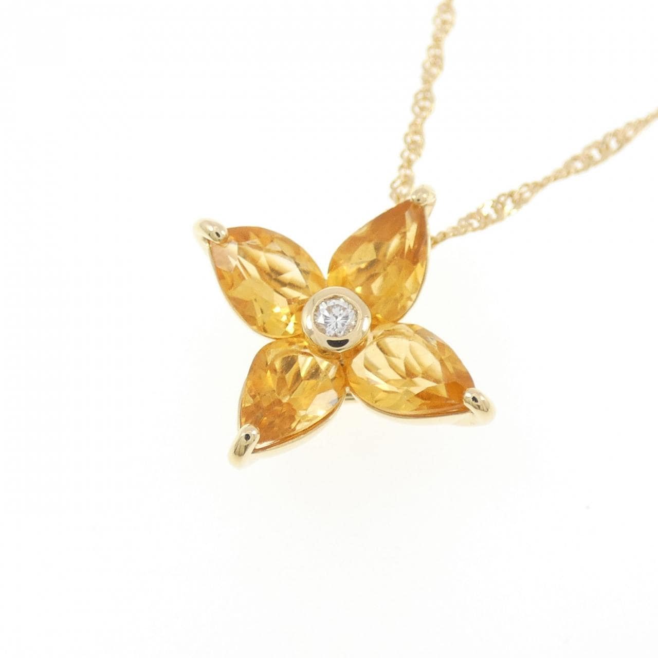 K18YG フラワー シトリン ネックレス 2.30CT