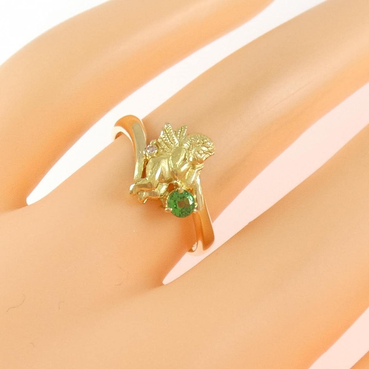 K18YG エンジェル グリーンガーネット リング