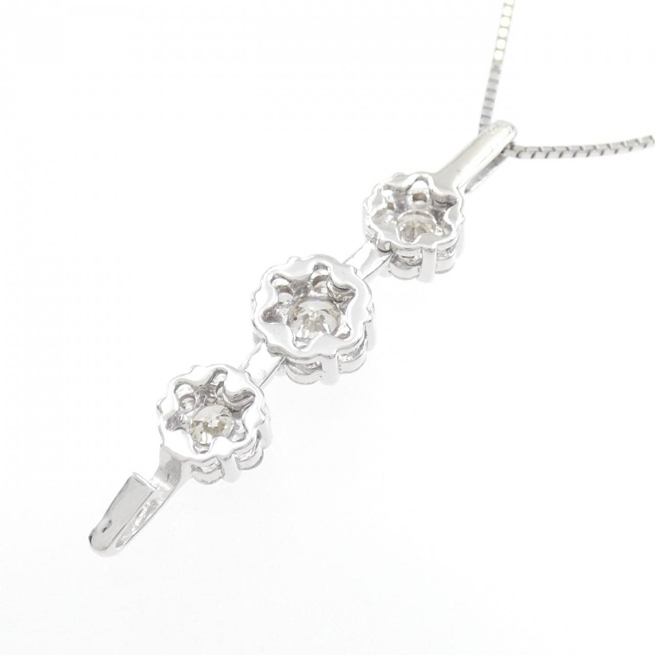 K18WG 2WAY フラワー ダイヤモンド ネックレス 1.00CT