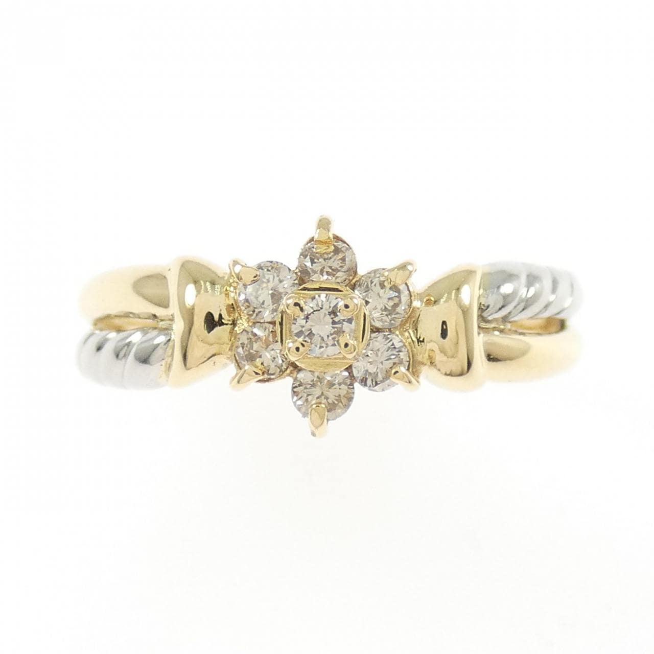K18YG/PT900 Flower Diamond Ring 0.23CT