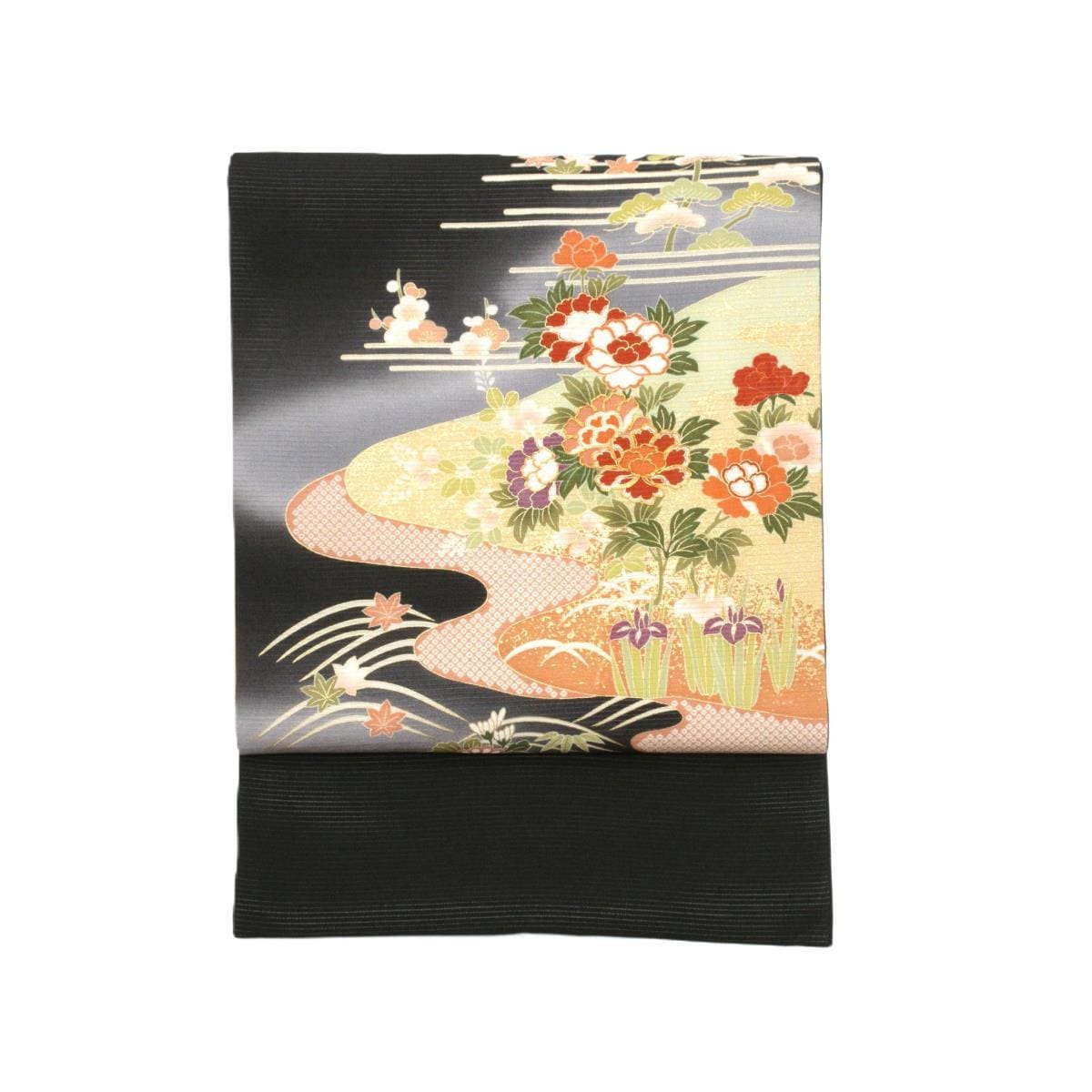 【未使用品】夏名古屋帯　絽ちりめん染帯　友禅金彩加工　刺繍入り