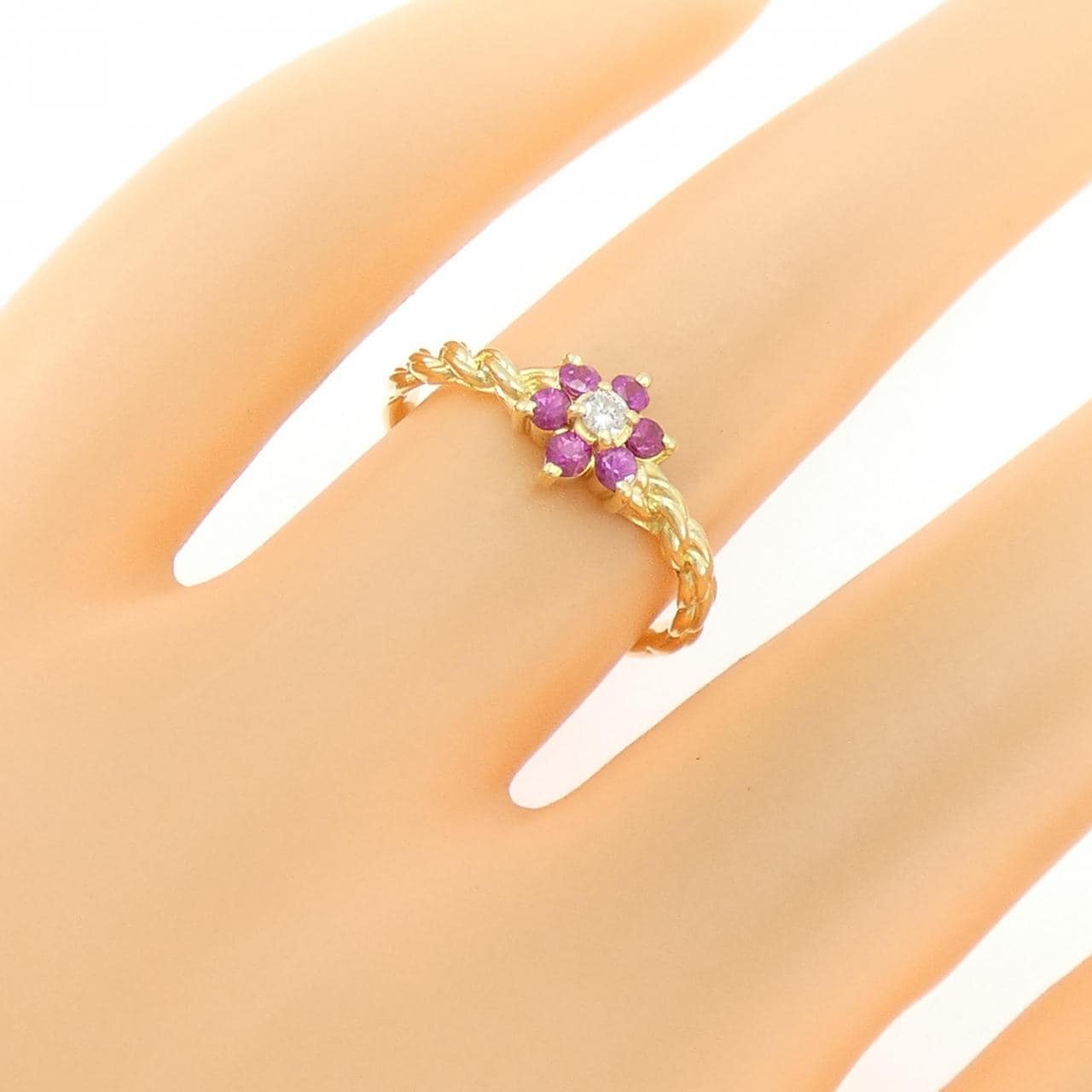 K18YG フラワー ルビー リング