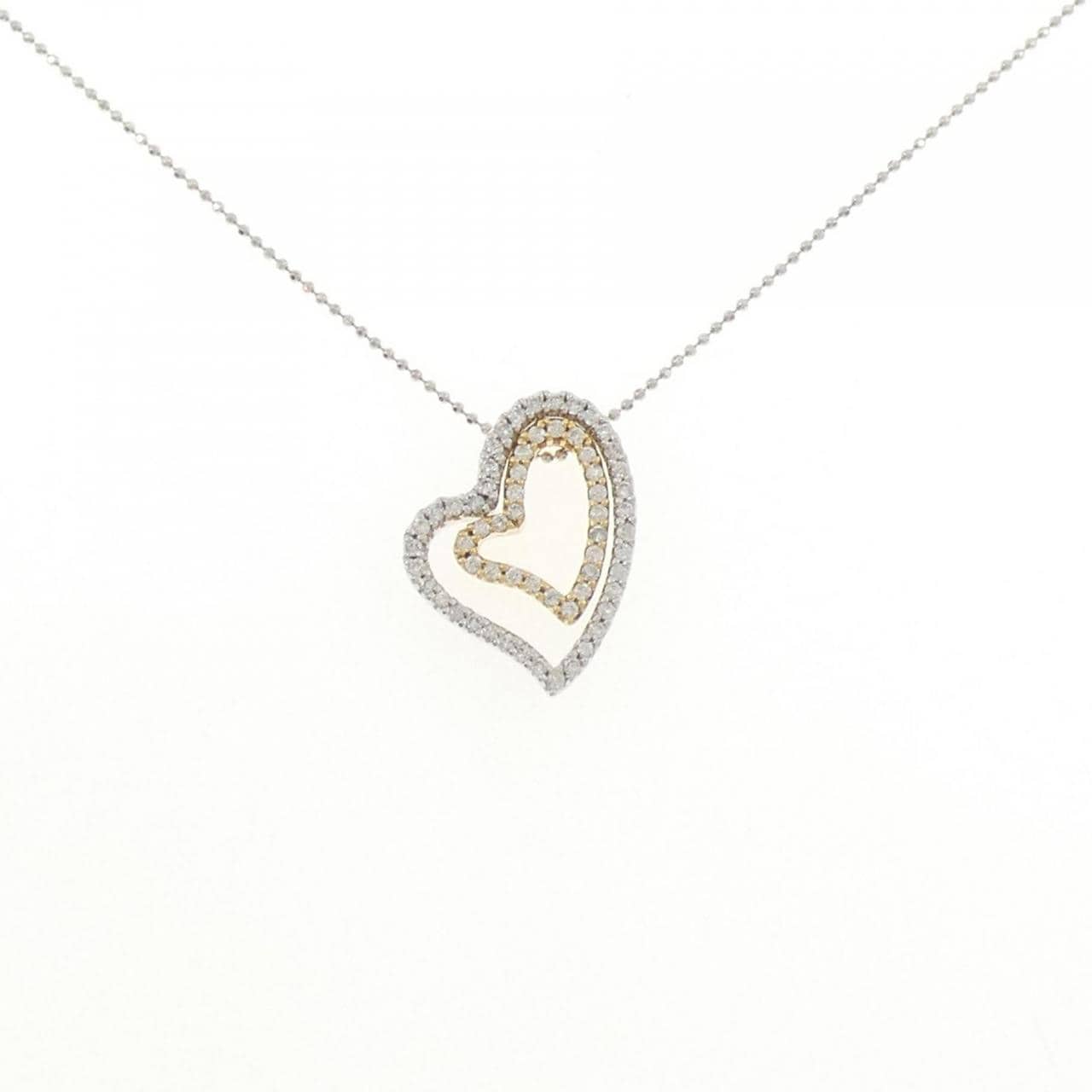 K18WG/K18YG 2WAY ハート ダイヤモンド ネックレス 0.37CT