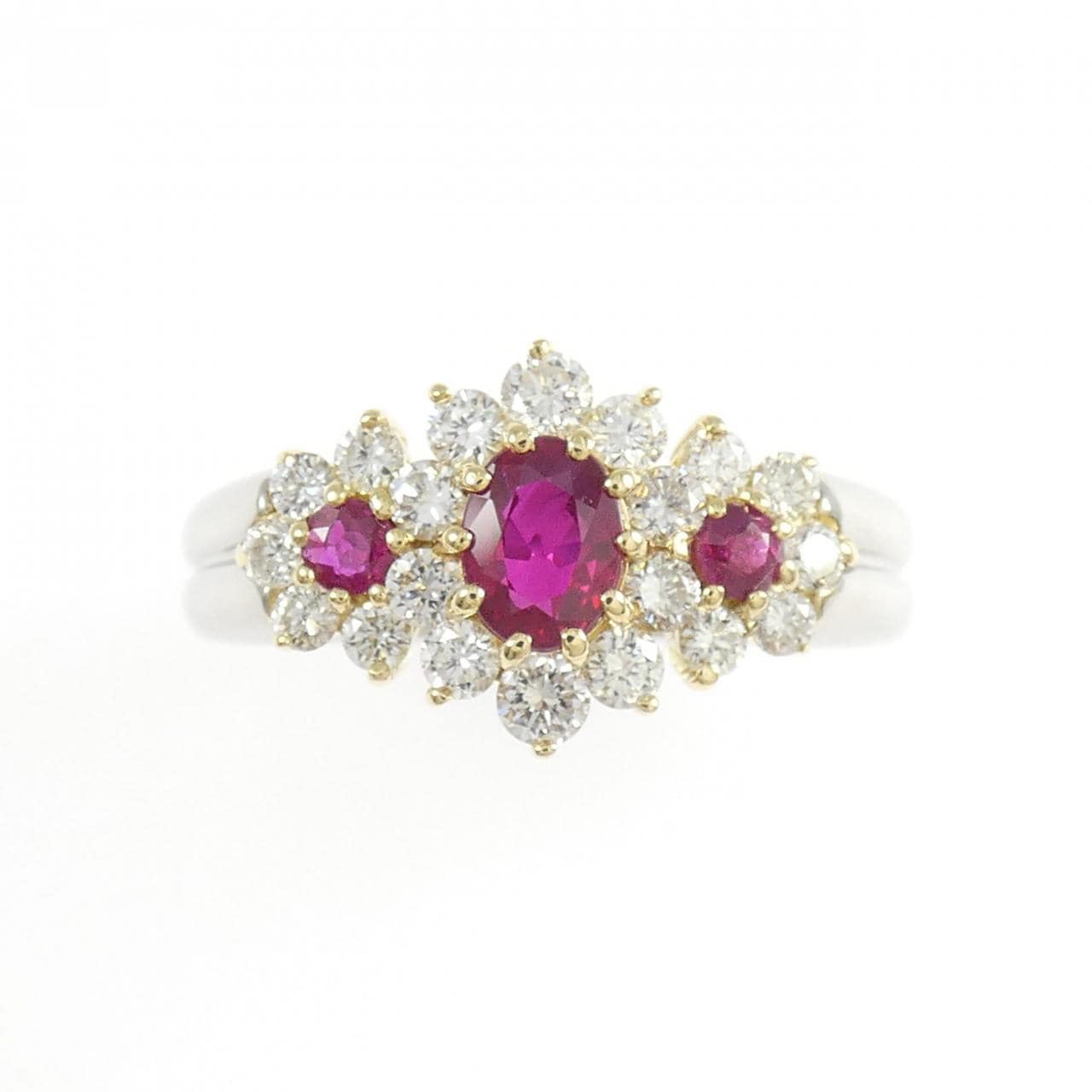PT900/K18YG ルビー リング 0.65CT
