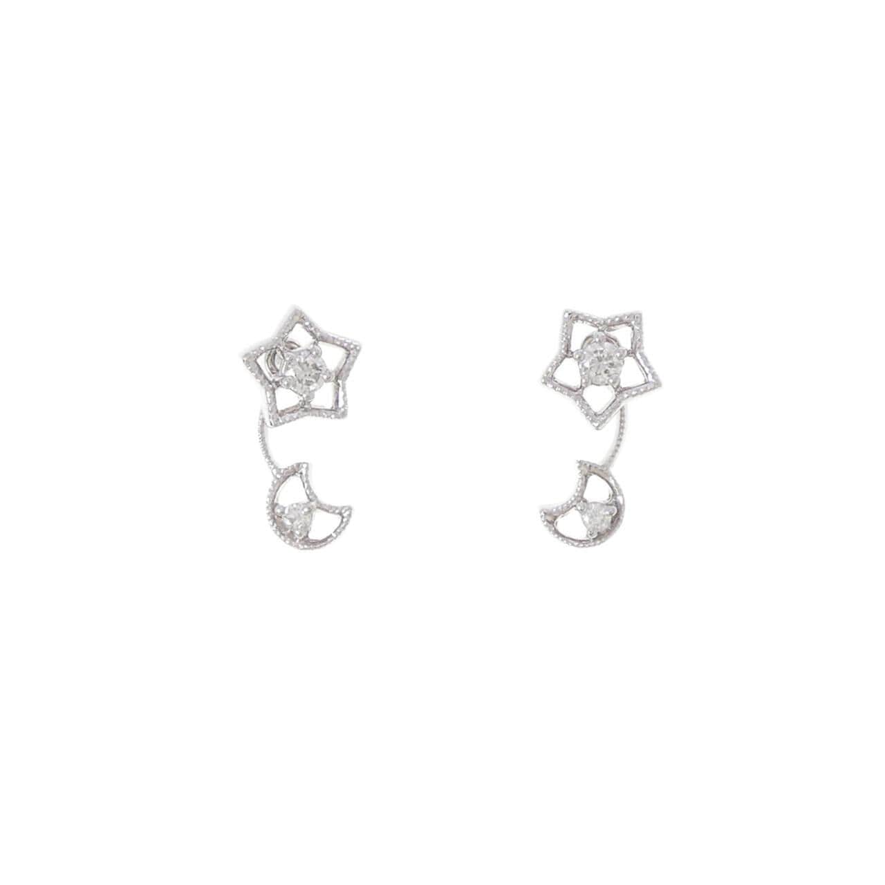 K18WG/750WG 2WAY スター×ムーン ダイヤモンド ピアス 0.10CT