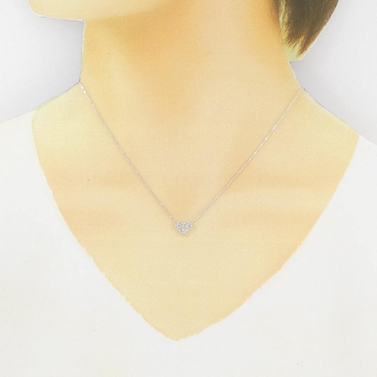 K18WG/750WG ハート ダイヤモンド ネックレス 0.20CT