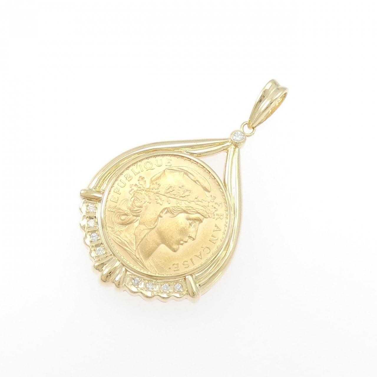 K18YG(枠) ダイヤモンド コイン ペンダント 0.12CT