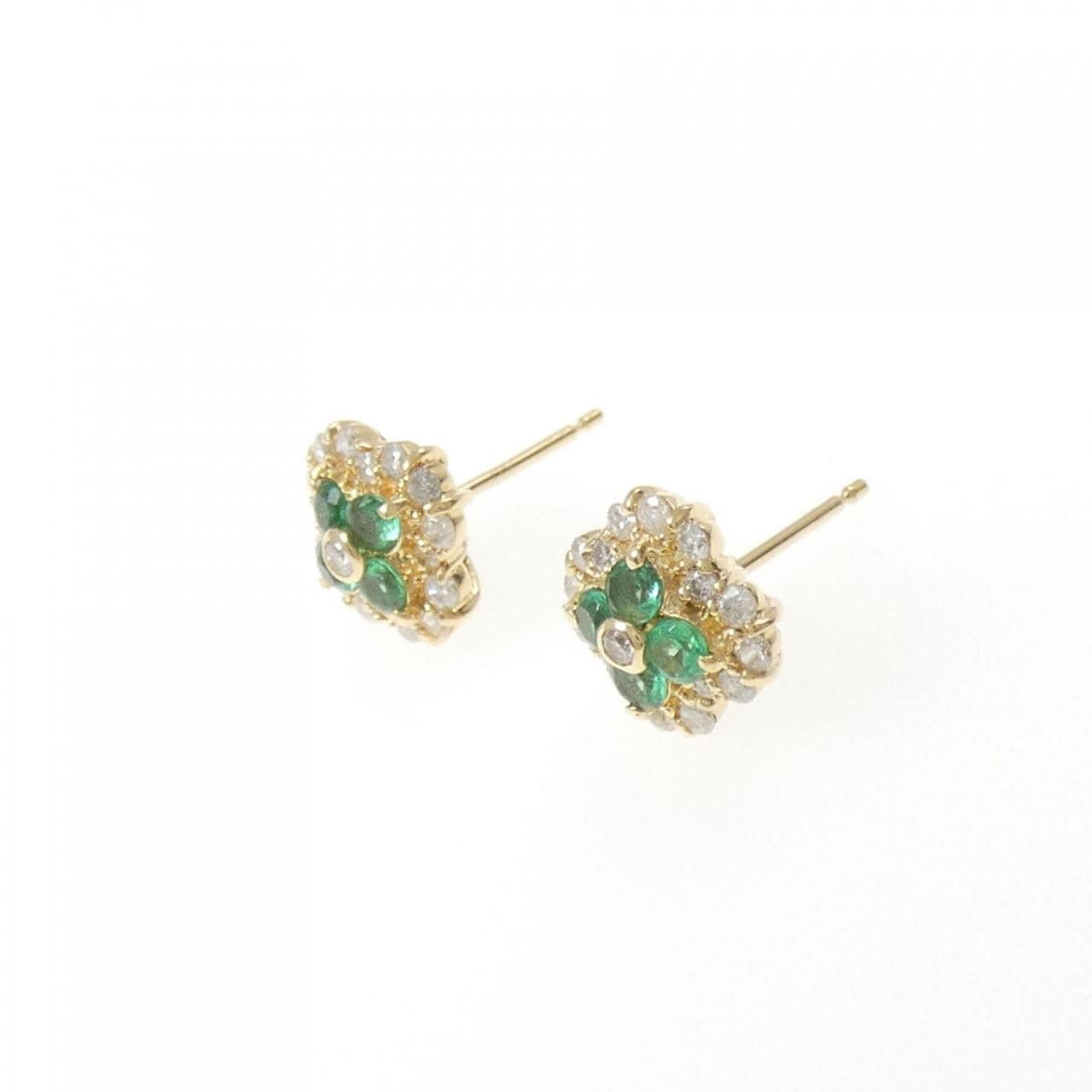 K18YG フラワー エメラルド ピアス