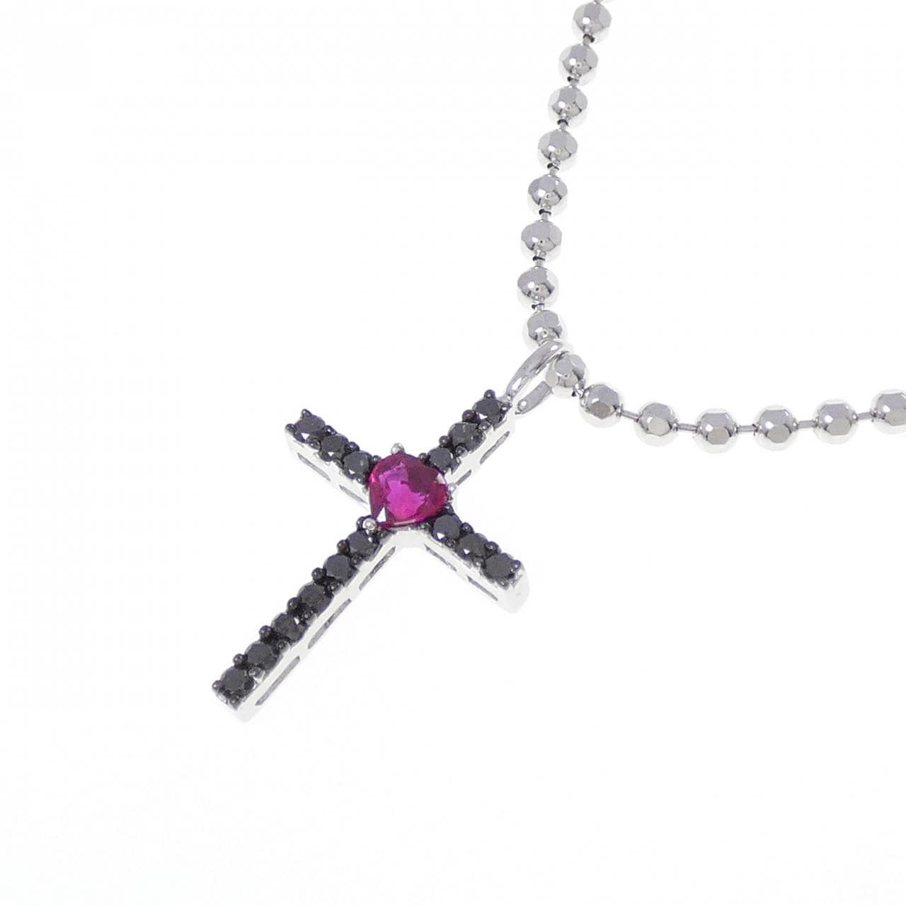 K18WG クロス×ハート ルビー ネックレス 0.23CT