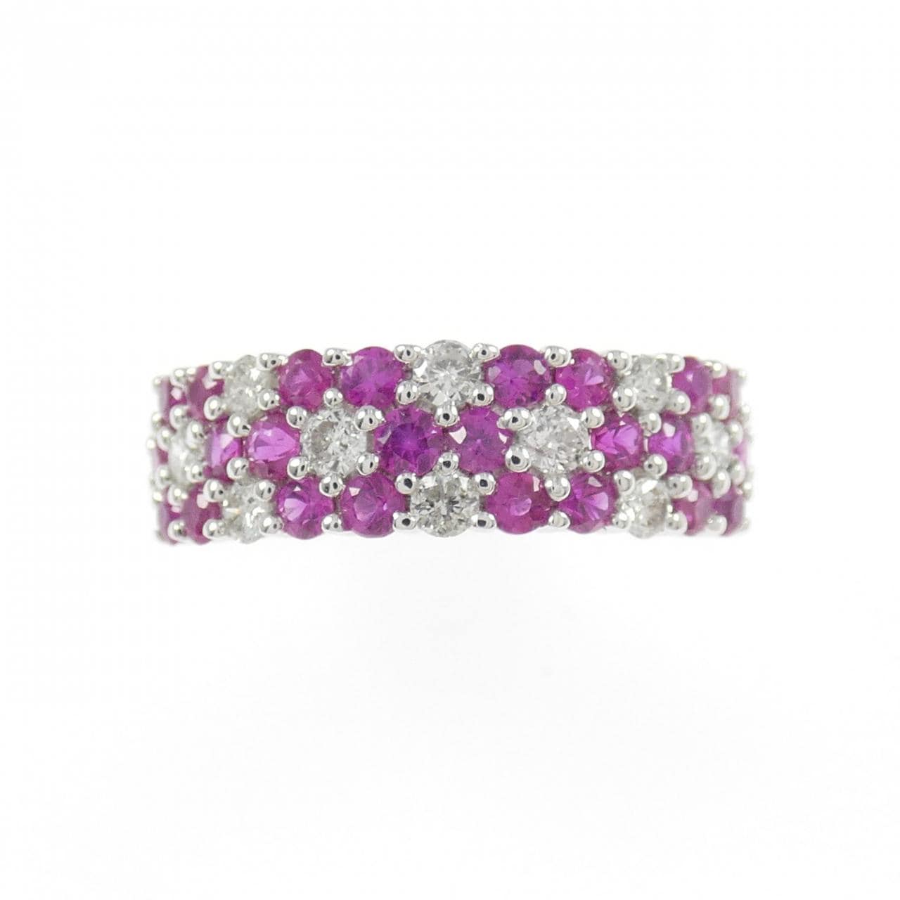 K18WG フラワー ルビー リング 0.85CT