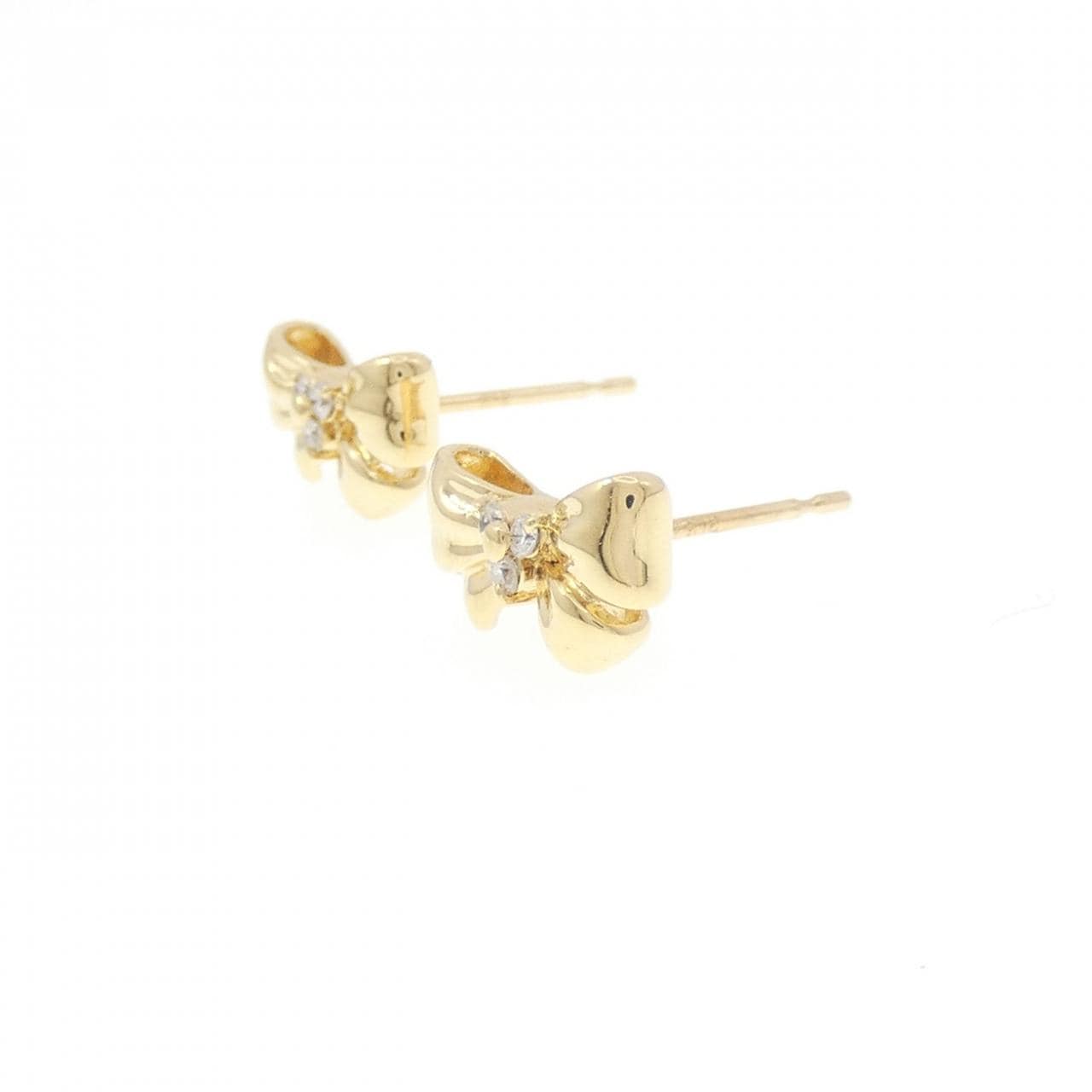 K18YG リボン ダイヤモンド ピアス 0.06CT