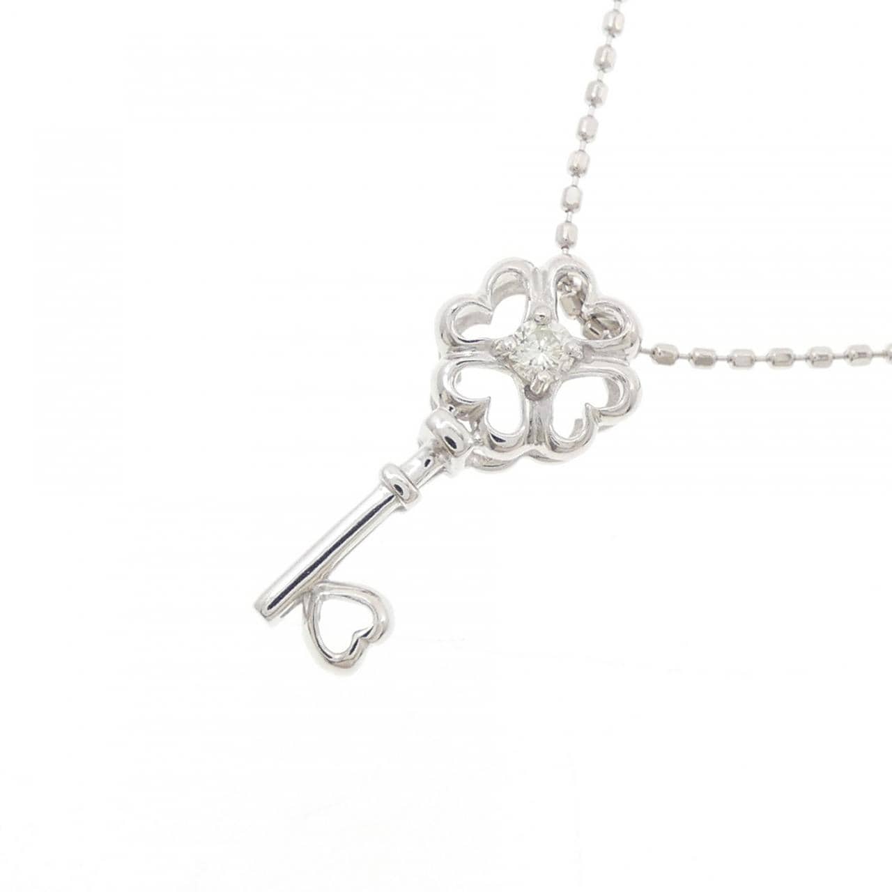 K18WG  クローバー×キー ダイヤモンド ネックレス 0.05CT