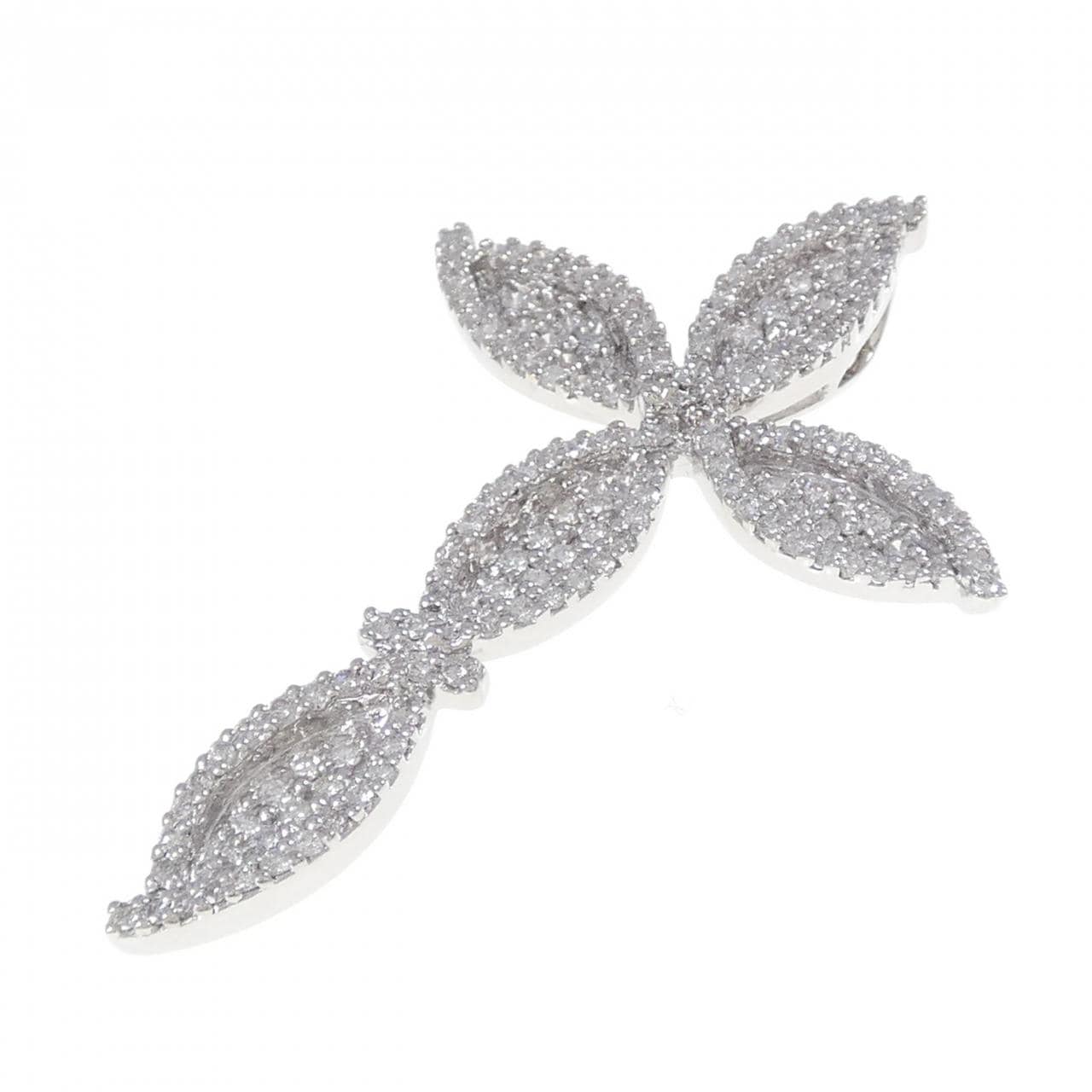 K18WG クロス ダイヤモンド ペンダント 1.30CT