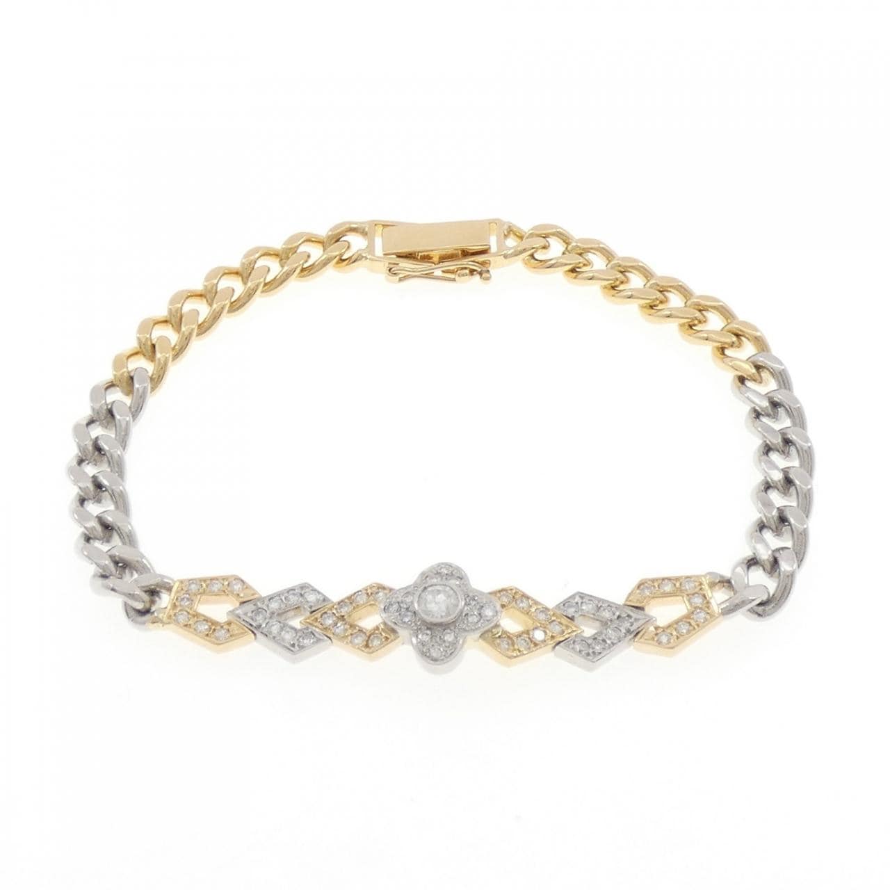 K18YG/K18WG フラワー ダイヤモンド ブレスレット 0.90CT