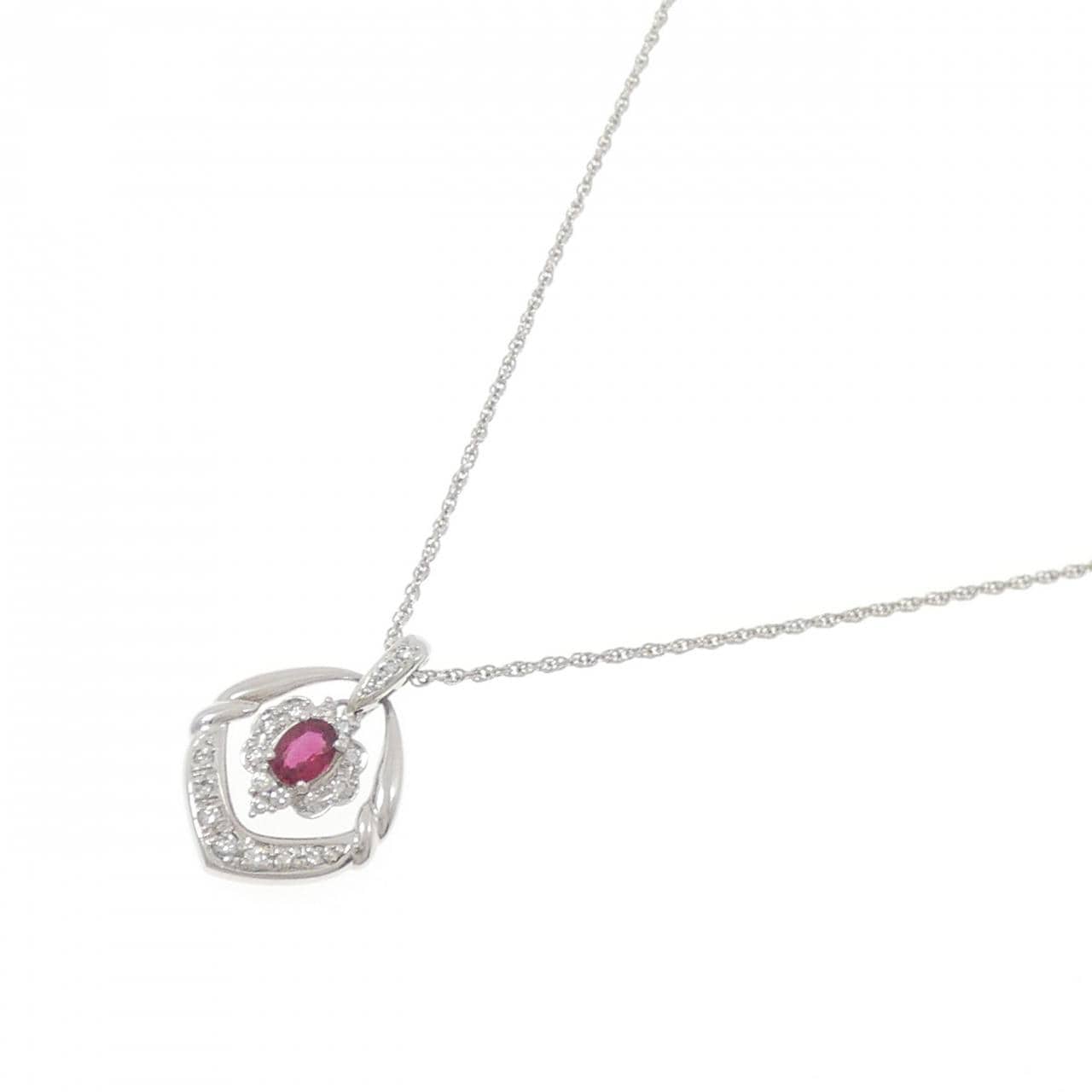 K18WG/PT900/PT850 ルビー ネックレス 0.40CT