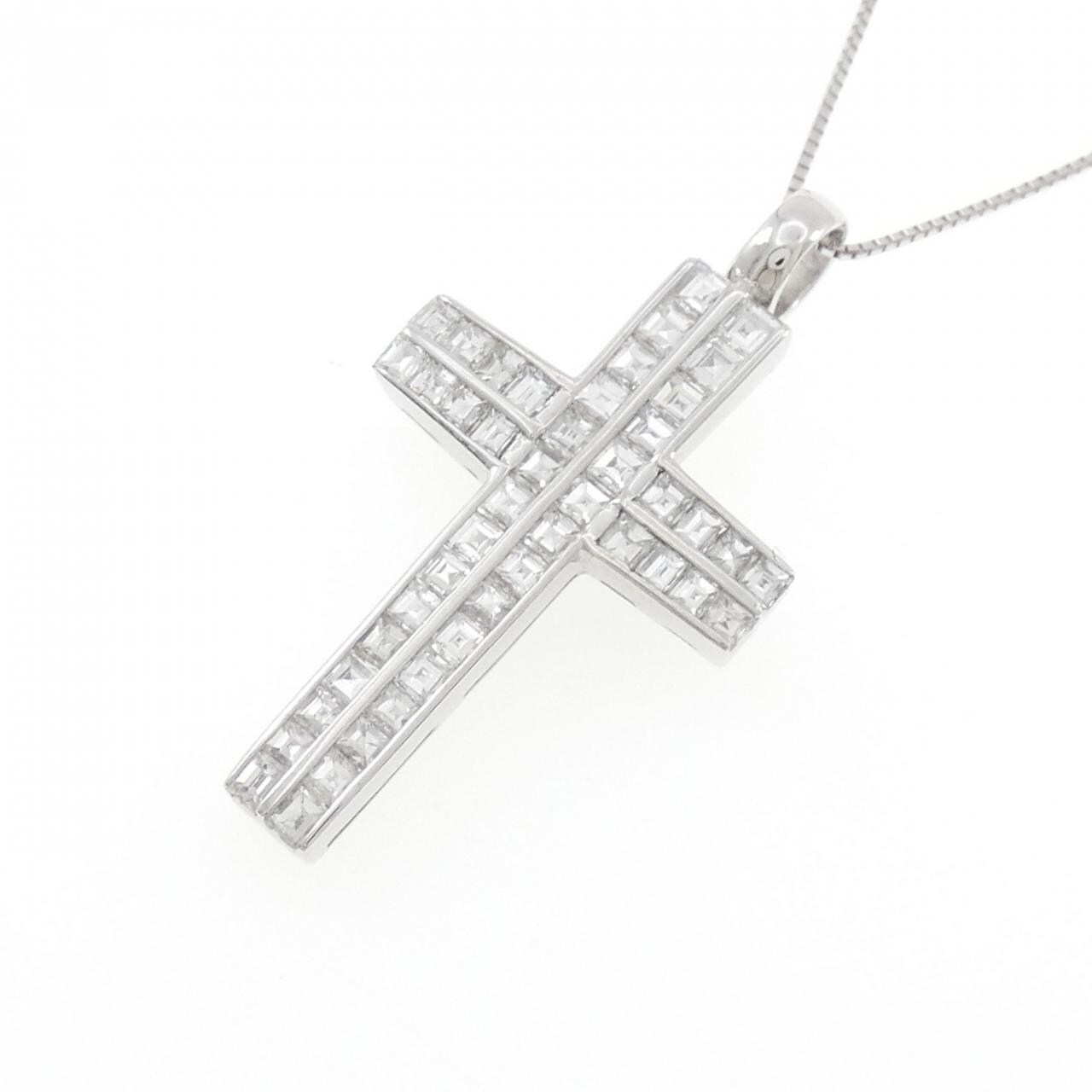 750WG/K18WG クロス ダイヤモンド ネックレス 2.18CT
