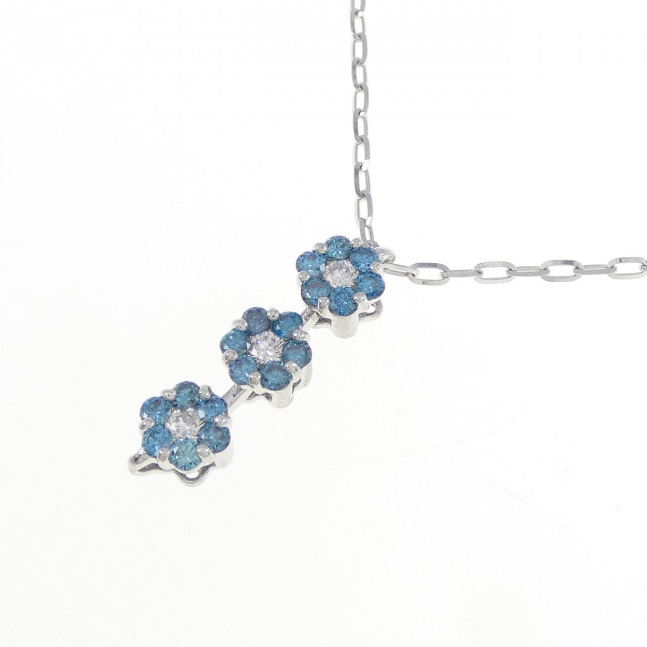 K18WG 2WAY フラワー ダイヤモンド ネックレス 0.58CT