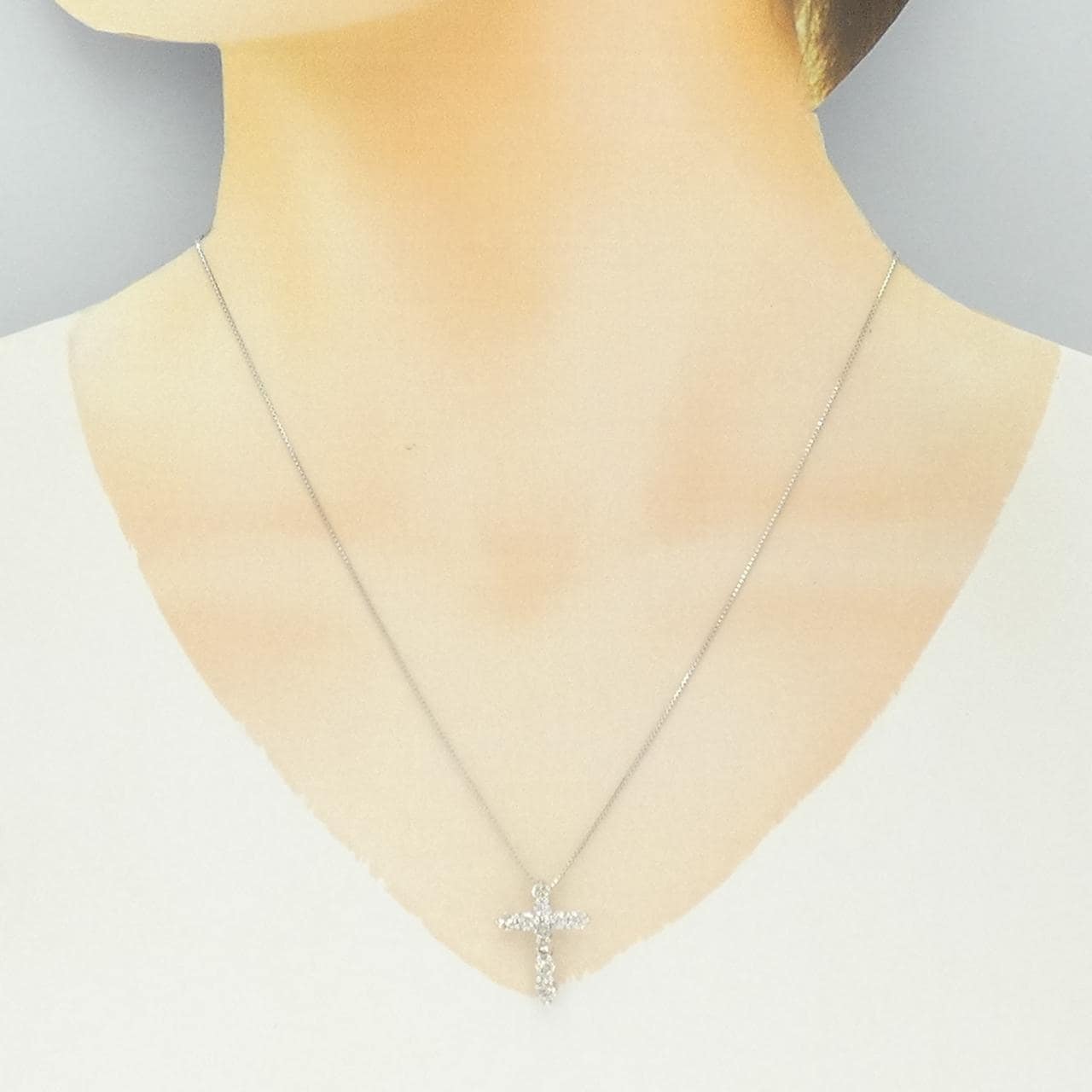 K18WG クロス ダイヤモンド ネックレス 1.00CT
