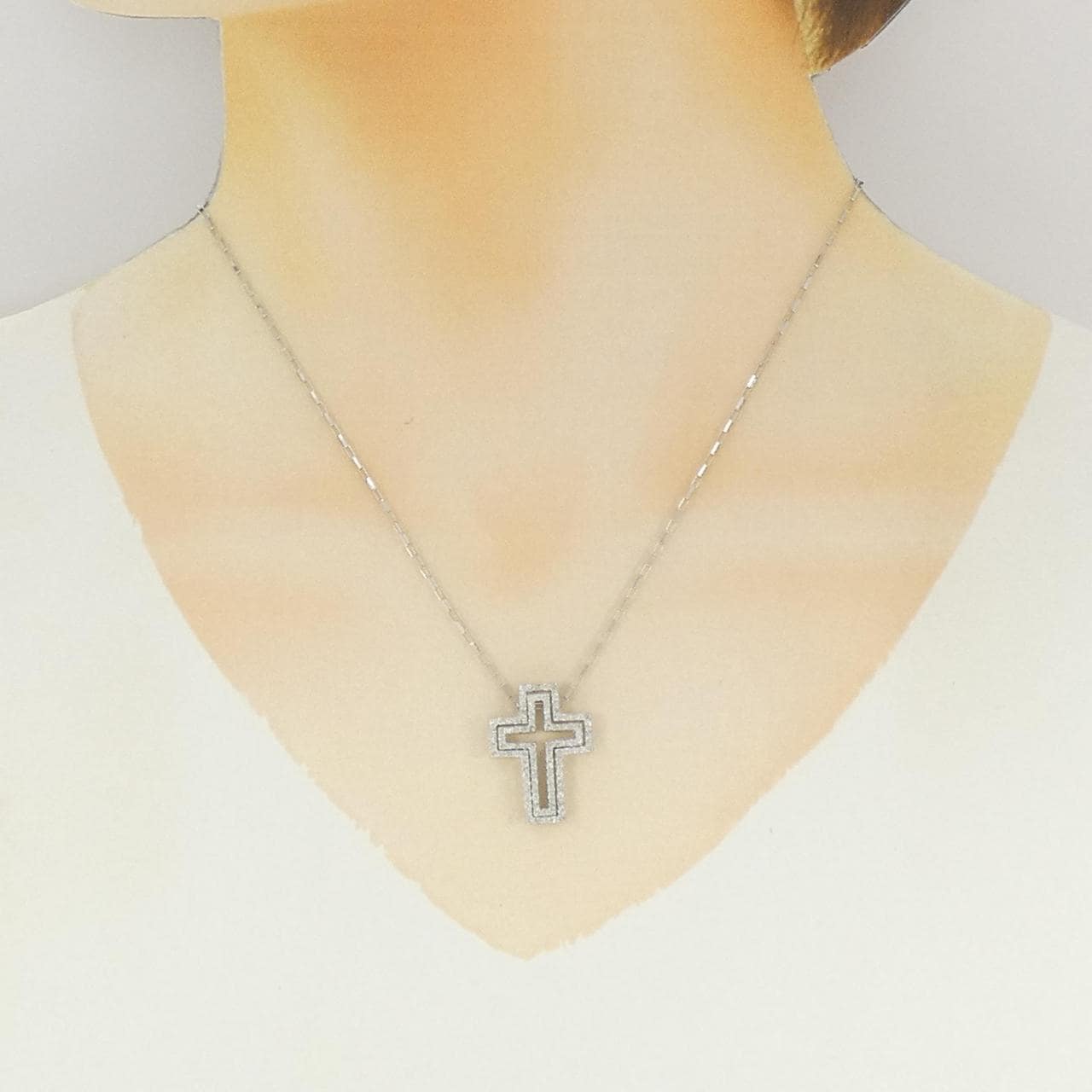 K18WG 2WAY クロス ダイヤモンド ネックレス 0.33CT
