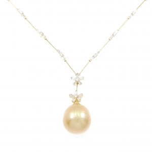 K18YG フラワー 白蝶パール ネックレス 15.4mm