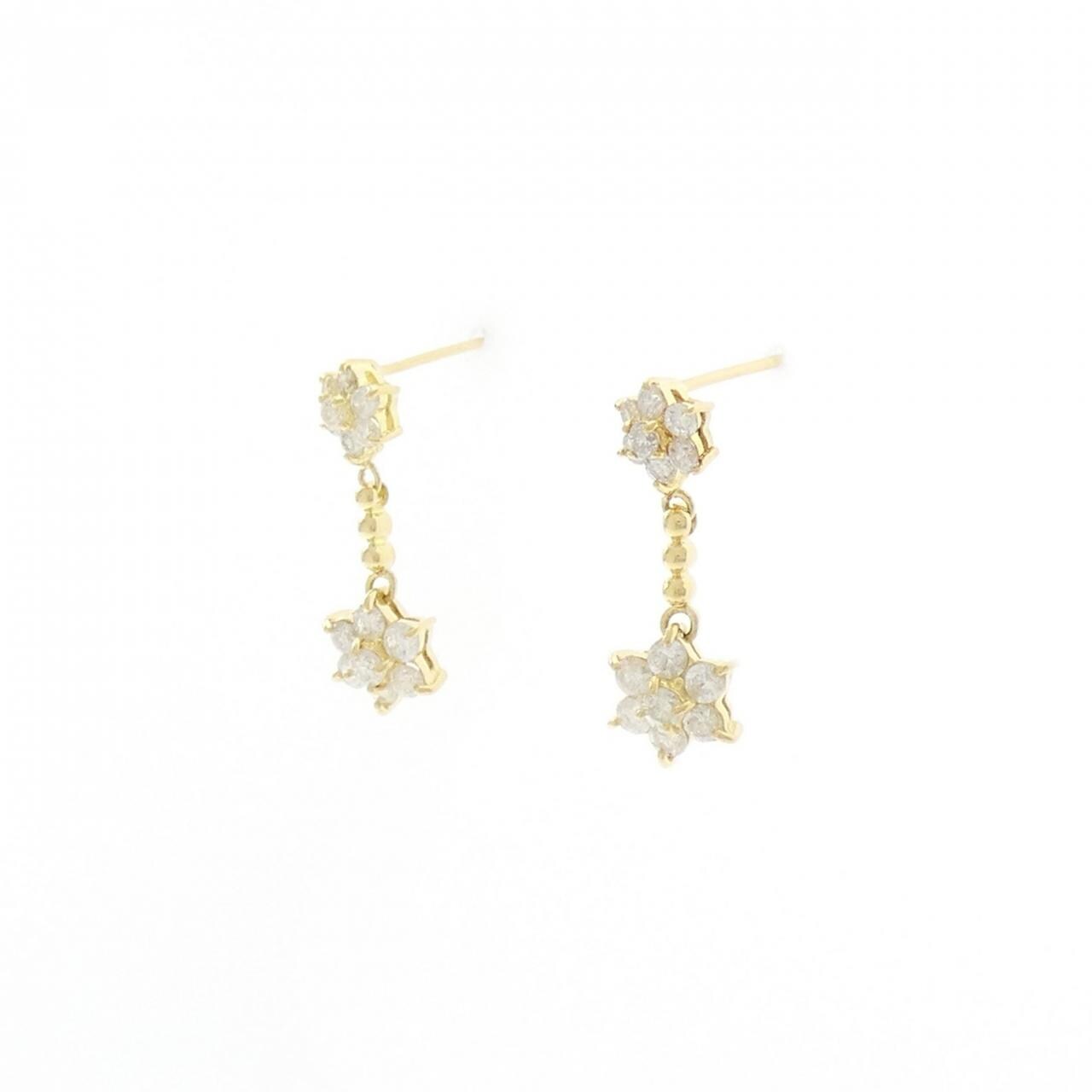 K18YG フラワー ダイヤモンド ピアス 1.00CT