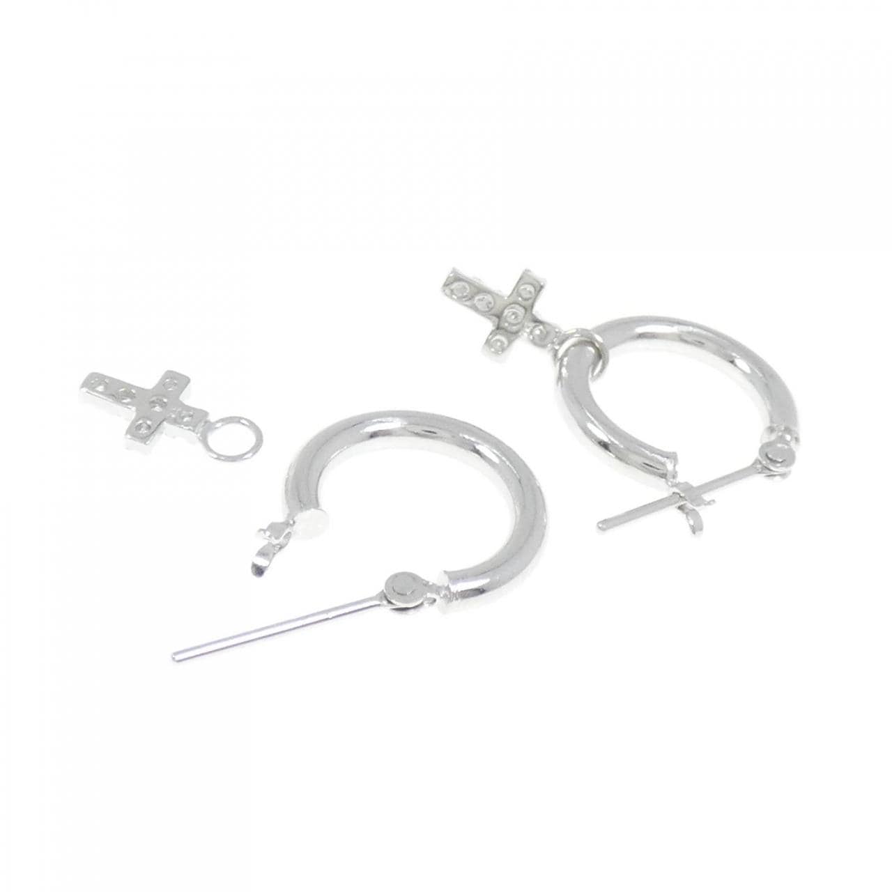 K14WG 2WAY Cross Diamond Earrings