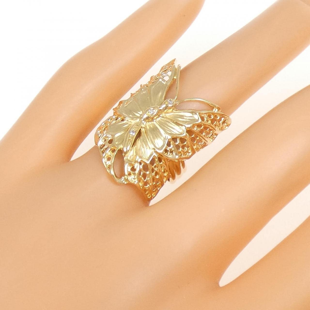 K18YG バタフライ ダイヤモンド リング 0.02CT