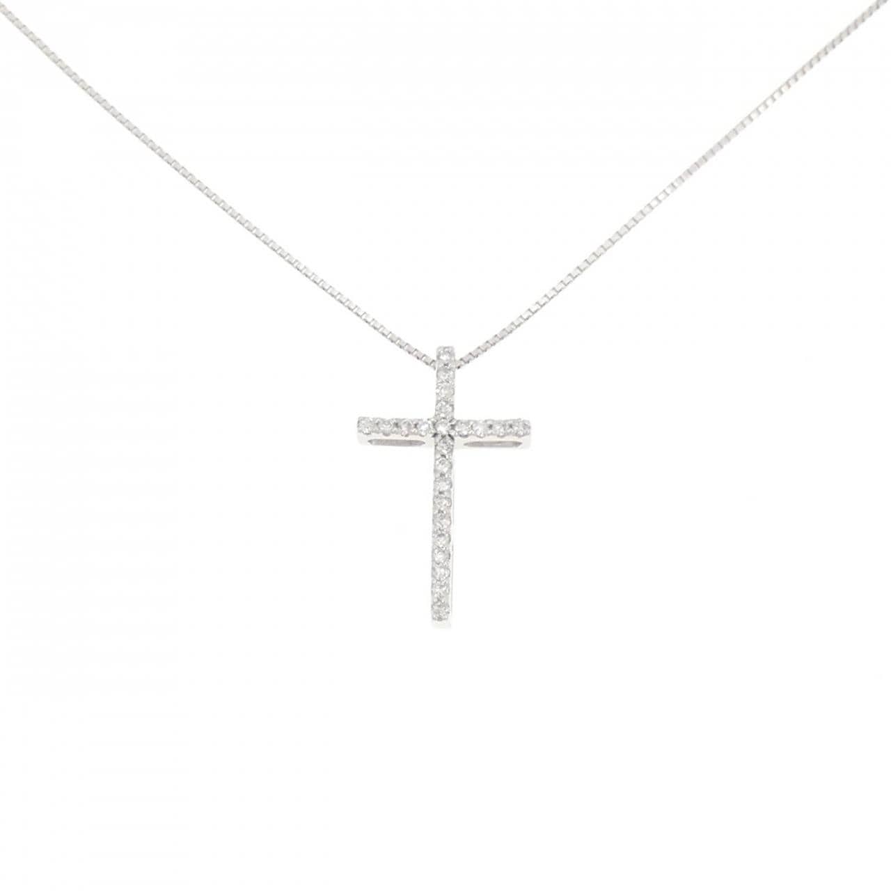 K18WG クロス ダイヤモンド ネックレス 0.15CT