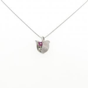 PT900/PT850 フラワー ルビー ネックレス 0.08CT
